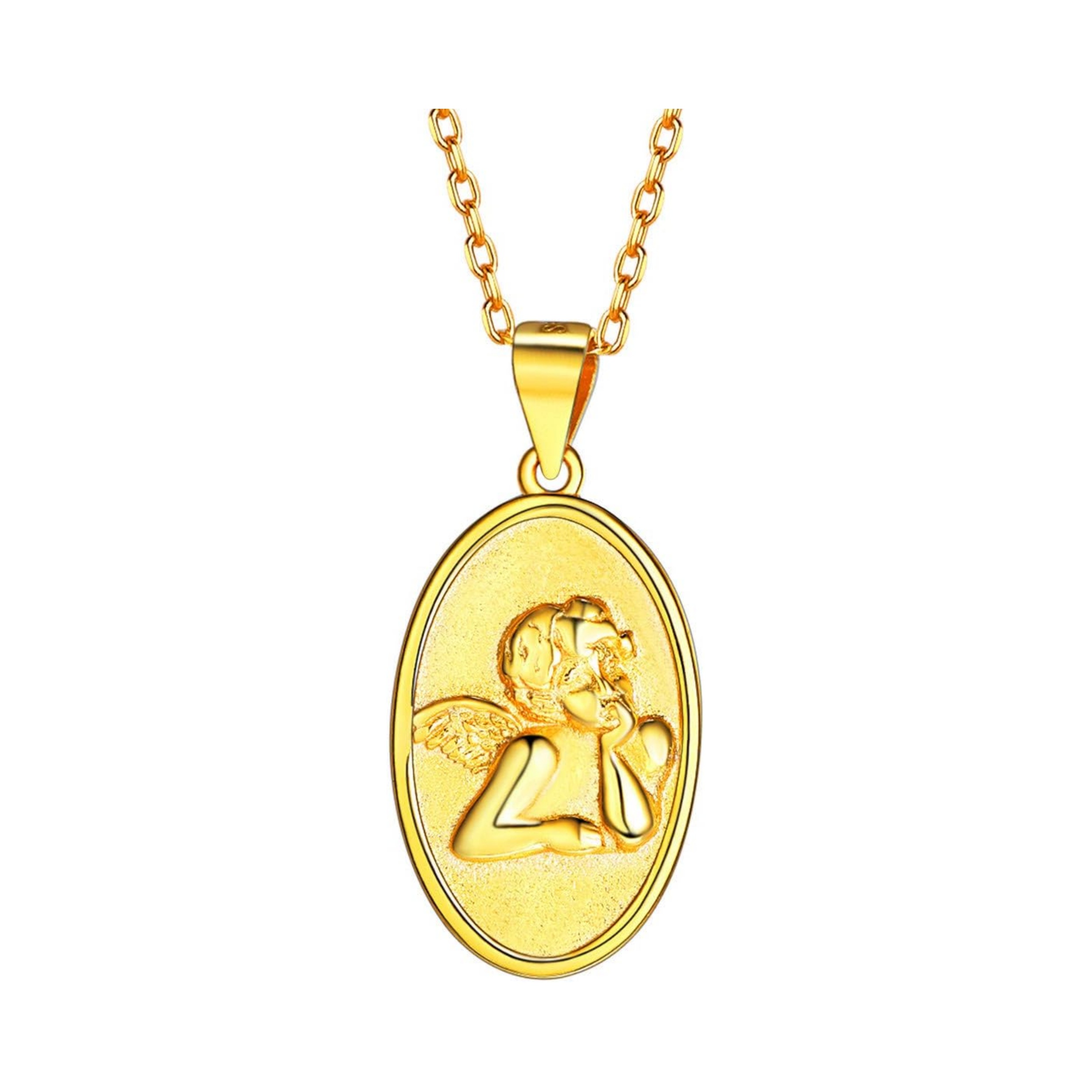 Angel Vintage Round Coin Circle Disc Dainty Pendant Necklaces for Man & Woman