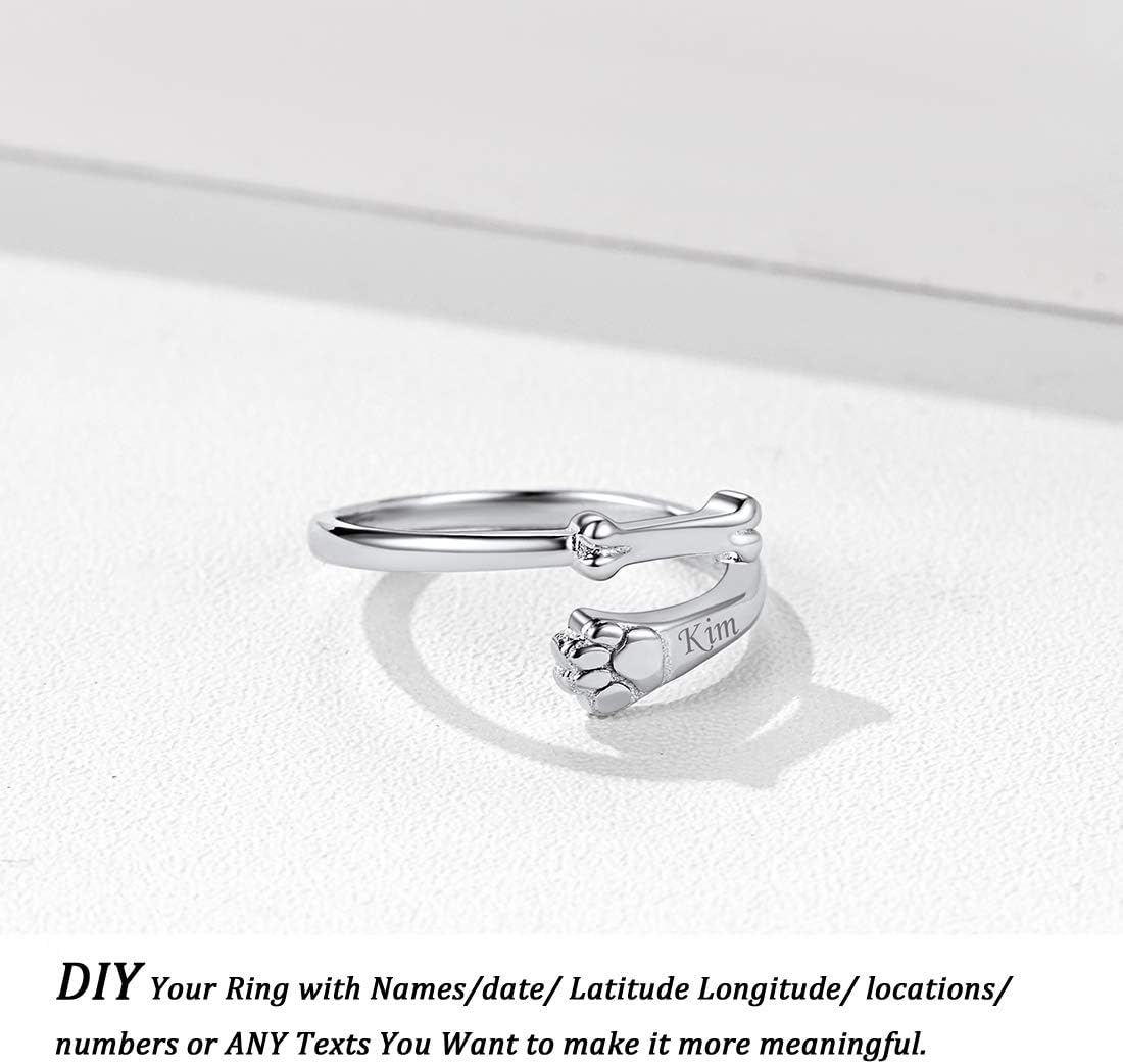 Dog Paw Minimalist High Polish Tarnish Resistant  Adjustable Ring
