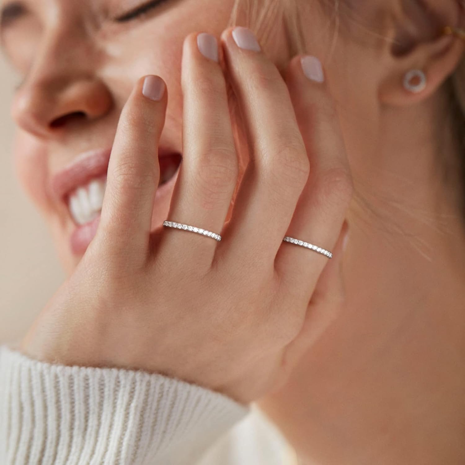 Cubic Zirconia Stackable Engagement Eternity Wedding Band Ring for Ladies