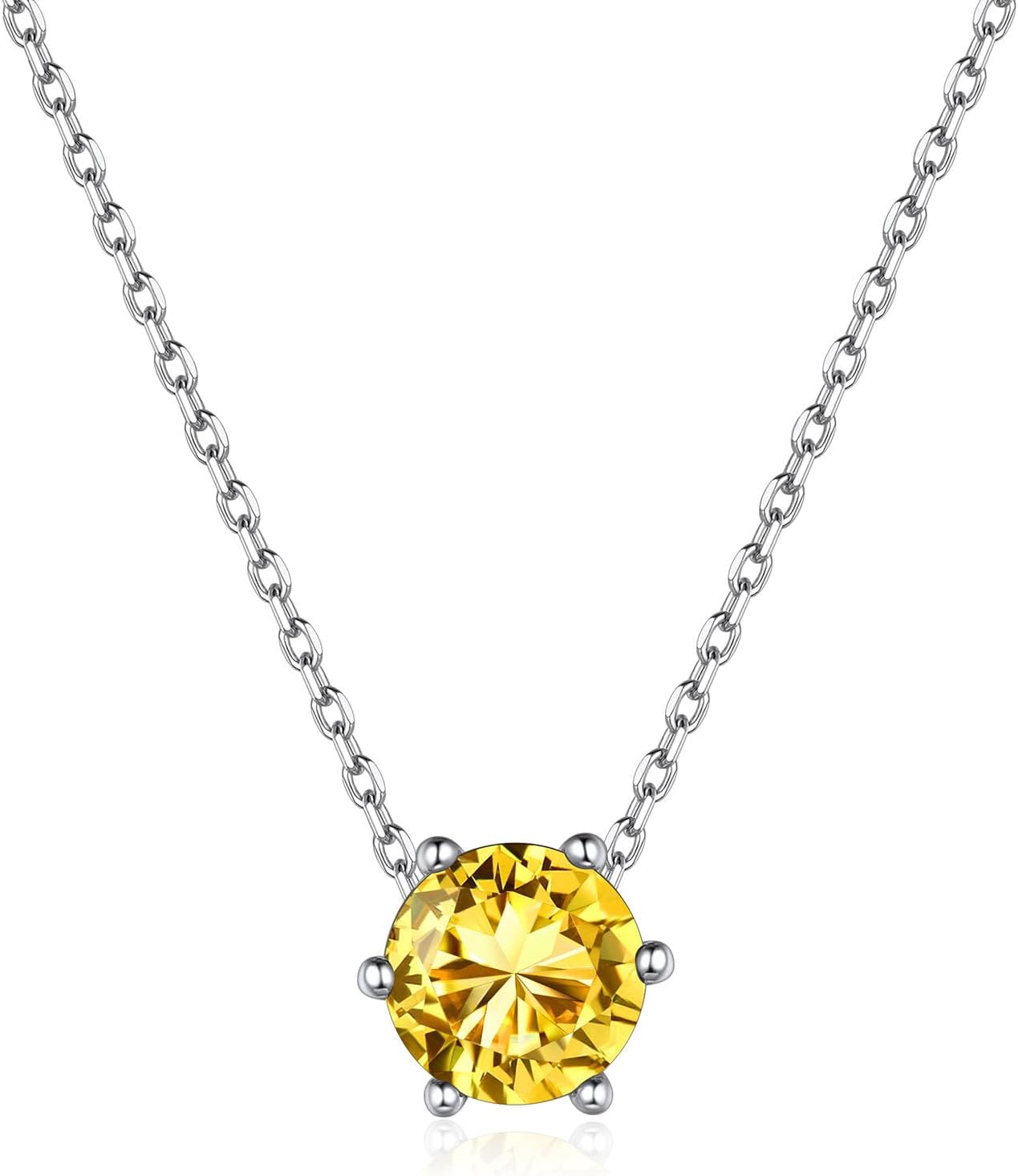 12 Months Sparkling Round Cut Created Birthstone Necklace for women, november birthstone, Citrine Jewelry, Scorpio Birthstone, Sagittarius Birthstone, sterling silver jewlery, memorial gift, gift idea