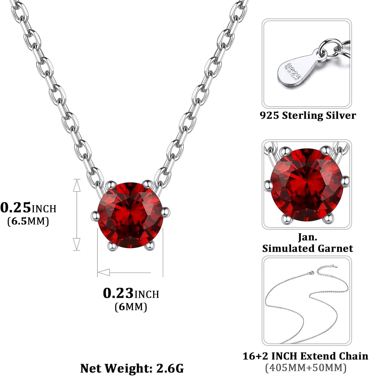 12 Months Sparkling Round Cut Created Birthstone Necklace for women,  jan birthstone, Garnet Necklace, Capricorn Birthstone, Aquarius Birthstone, sterling silver jewelry, gift idea