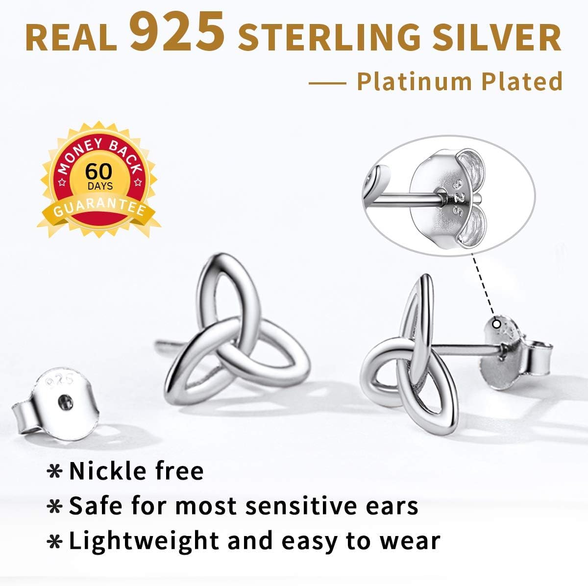 Irish Triquetra Celtic Knot Stud Earrings