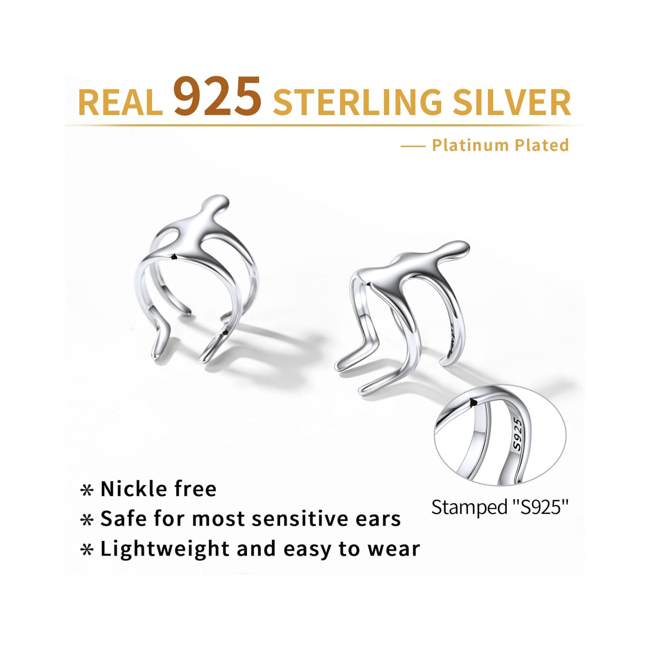 Sterling Silver Climbing Man Non-Piercing Cartilage Cuffs Earrings