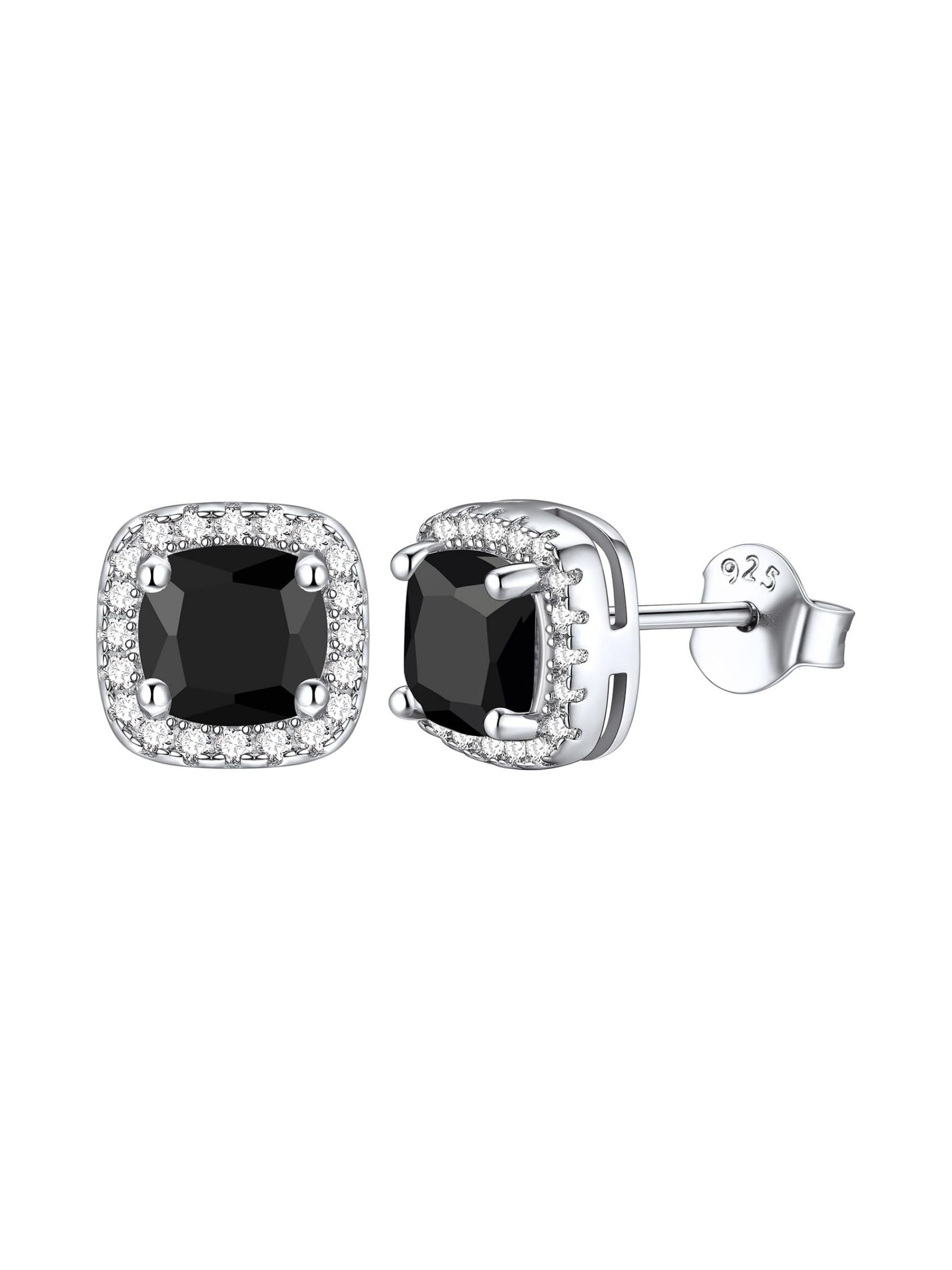 Black Square Sparkle Halo Birthstone Gemstone & Cubic Zirconia Stud Earrings 