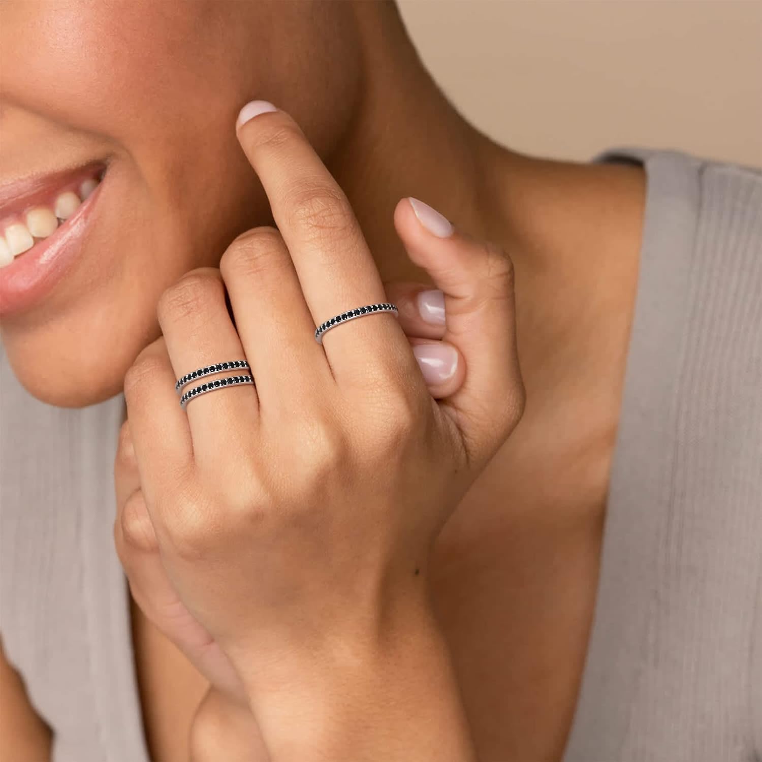 Black Cubic Zirconia Stackable Engagement Band Ring for Women