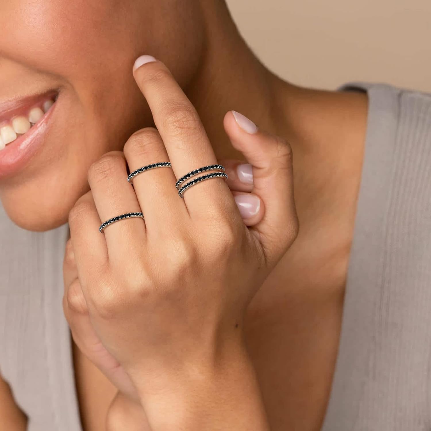 Black Cubic Zirconia Stackable Eternity Wedding Engagement Band Ring