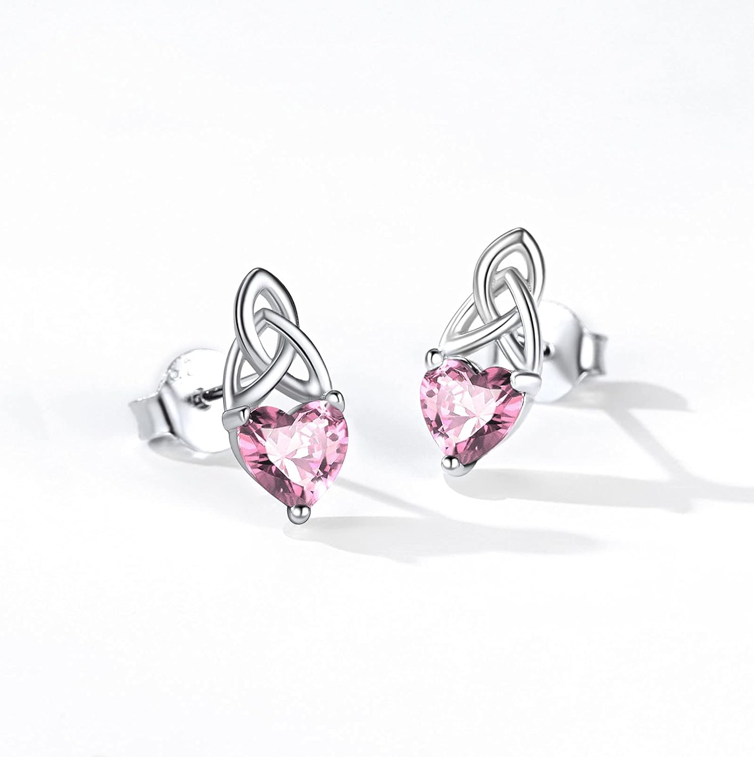 Brilliant Heart Cut Birthstone & Celtic Knot Stud Earrings