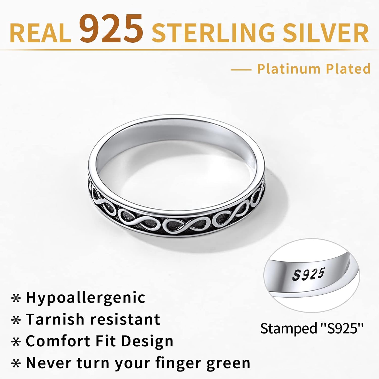 Sterling Silver Infinity Wedding Band Rings
