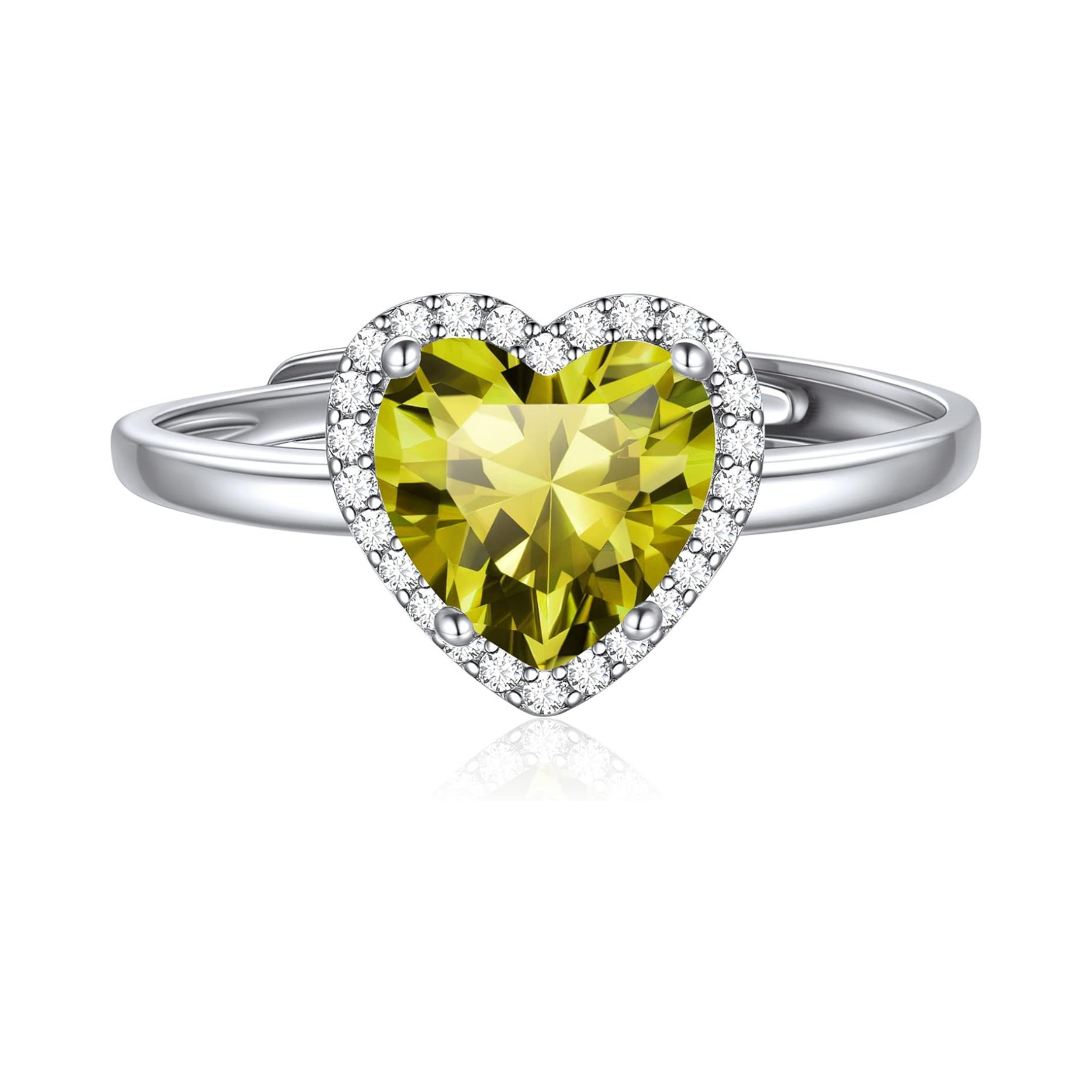 Heart Emerald Cut August Birthstone Promise Ring