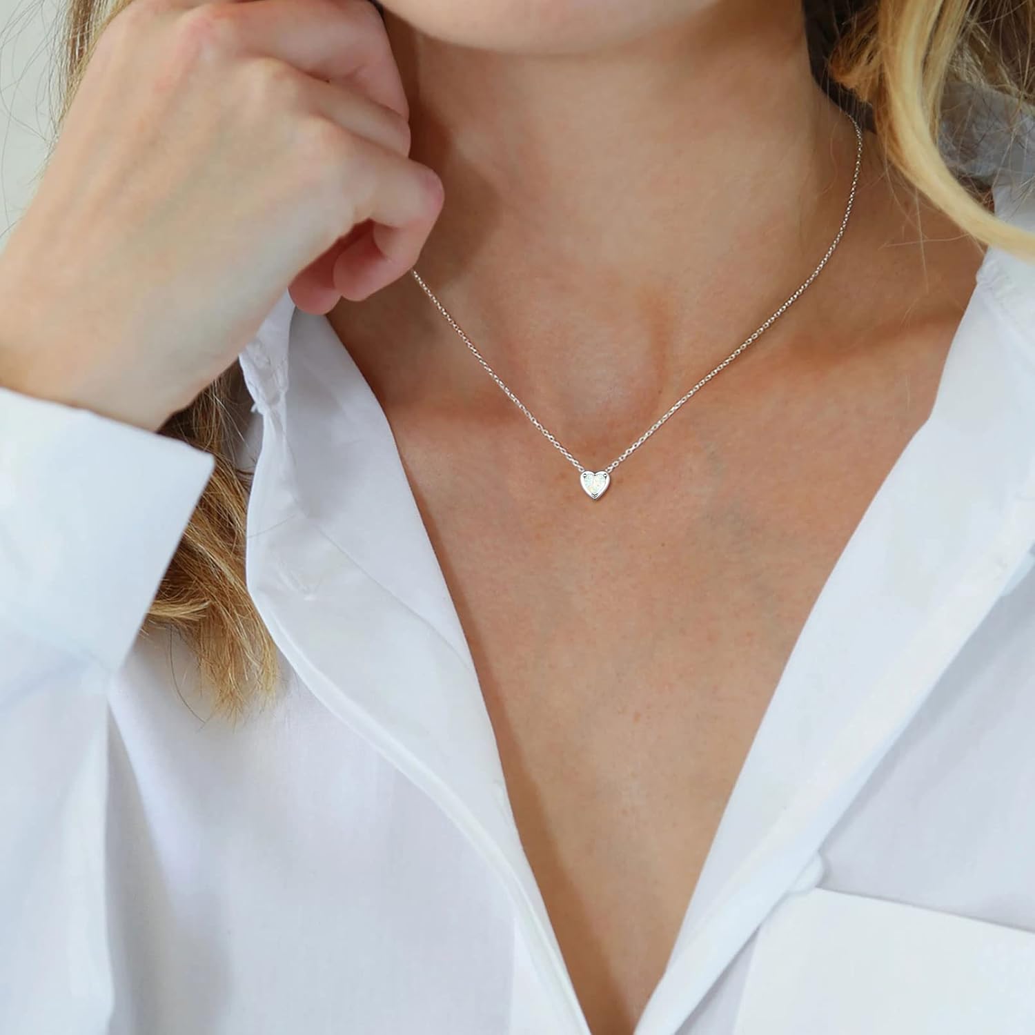 White Opal Jewelry Heart Pendant Necklace