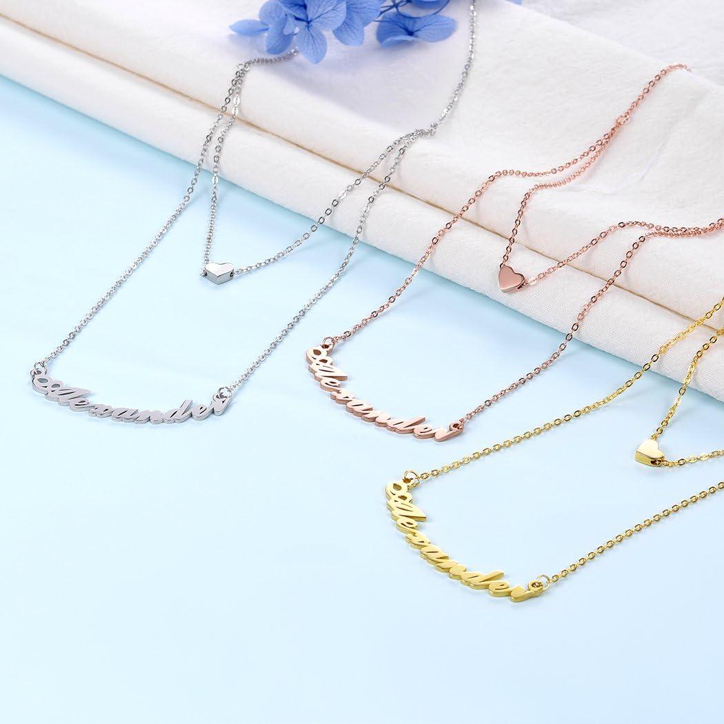 Customizable Name Heart Pendant Choker Necklace in Different Colors