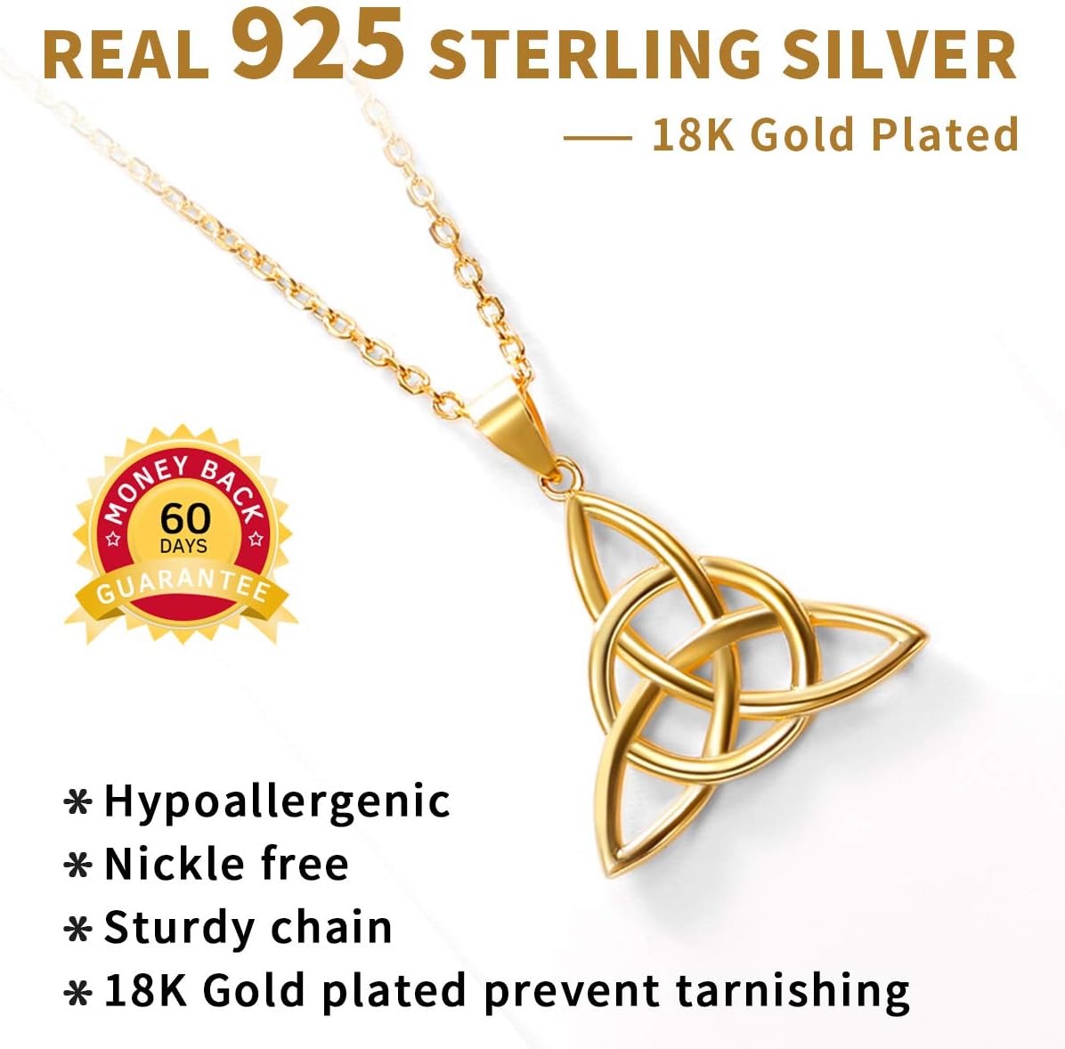Sterling Silver Luck Irish Celtic Knot Triangle Necklaces