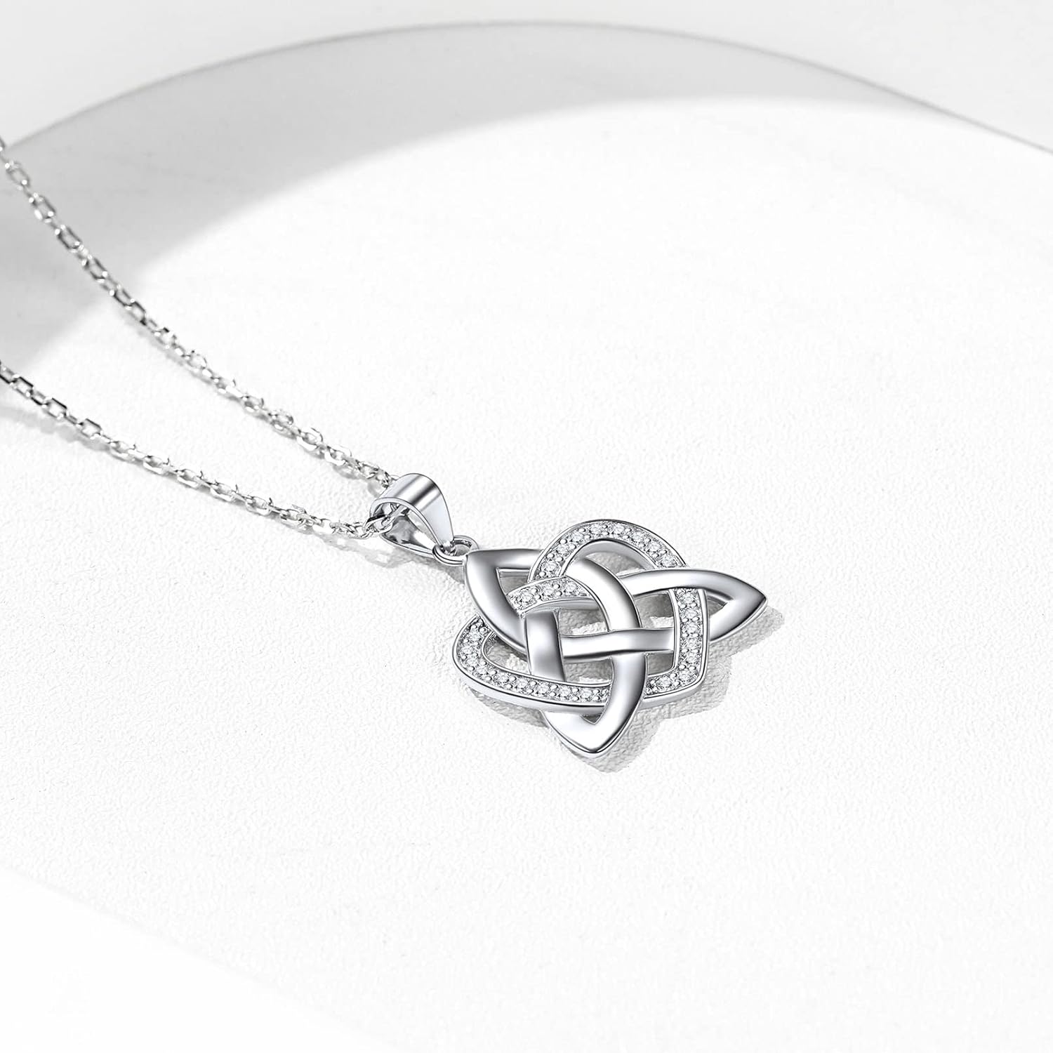 Sterling Silver Celtic Knot Cubic Zirconia Heart Pendant Necklace