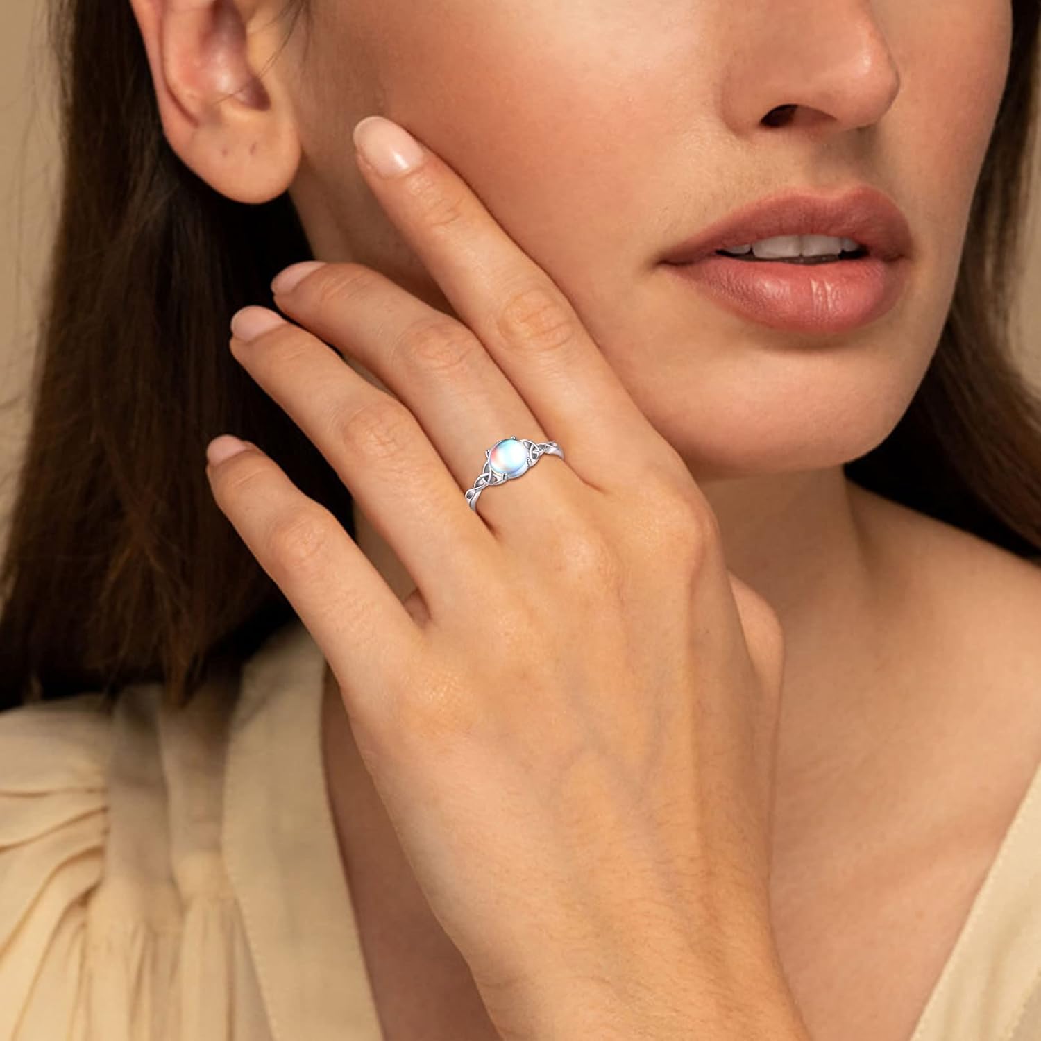 Moonstone Celtic Knot Engagement Promise Wedding Band Rings for her