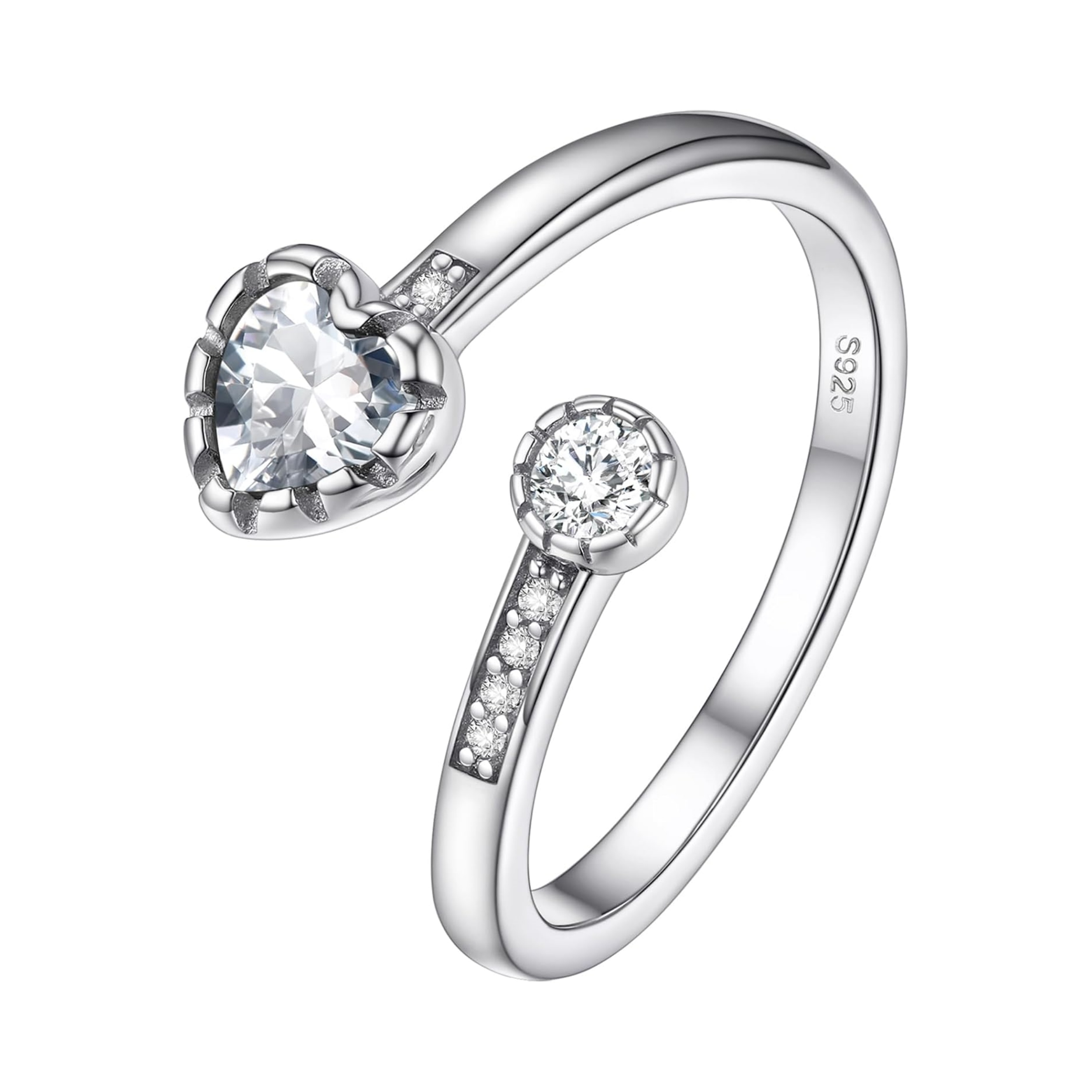 Heart Birthstone and White Cubic Zirconia Adjustable Ring