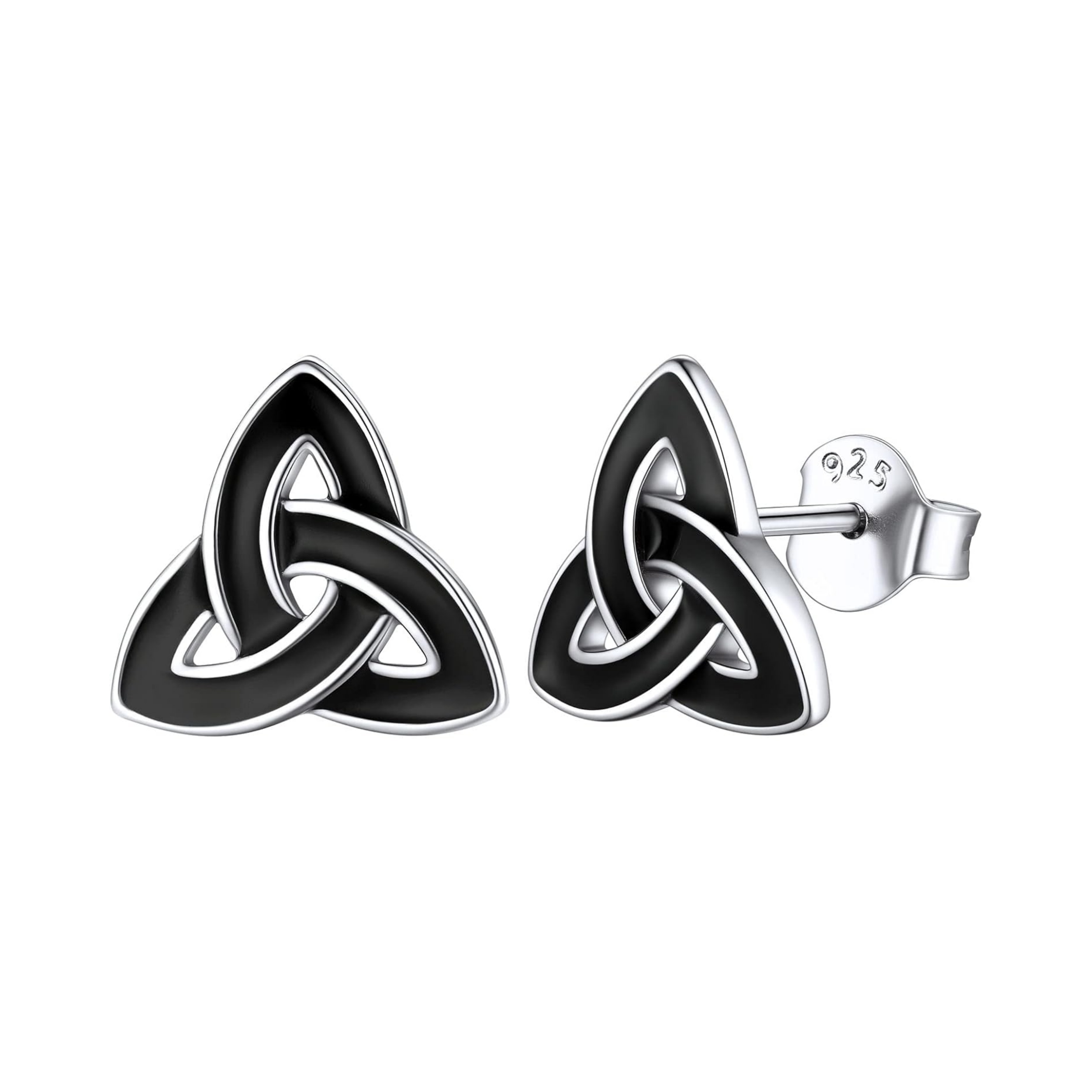Small Black Irish Triquetra Knot Stud Earrings 