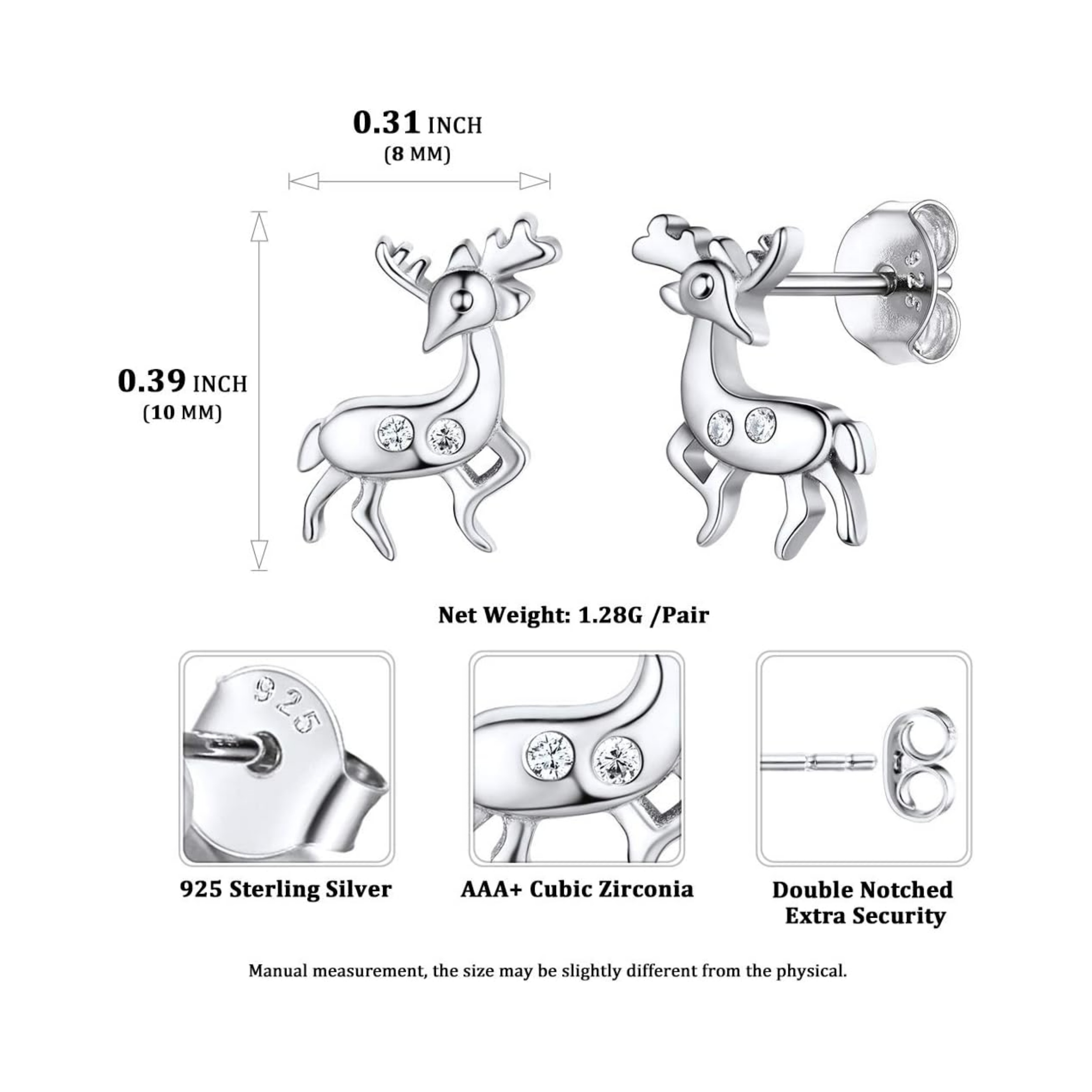 Sika Deer Lucky Stud Earrings Details: Dimensions, Hypoallergenic, Push Back Finding