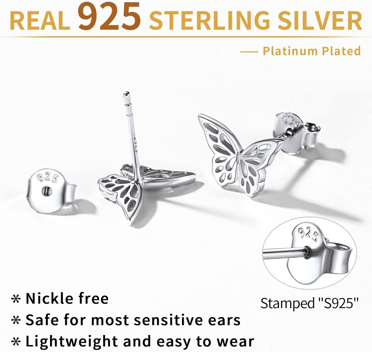Sterling Silver Butterfly Stud Earrings