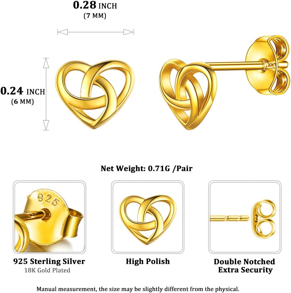 Gold Heart Love Knot Irish Celtic Jewelry Stud Earrings, sterling silver jewlery, Sterling silver earrings, gift idea
