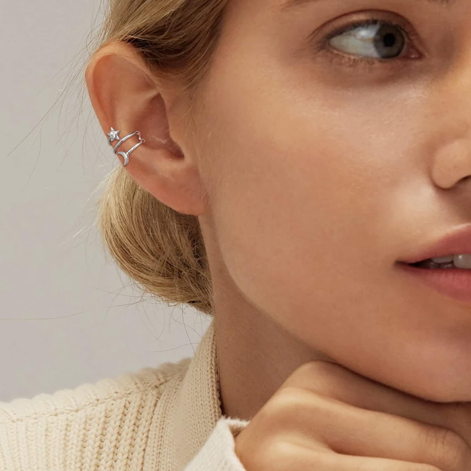 Star & Moon Non Piercing Clip on Cartilage Cuff Earrings