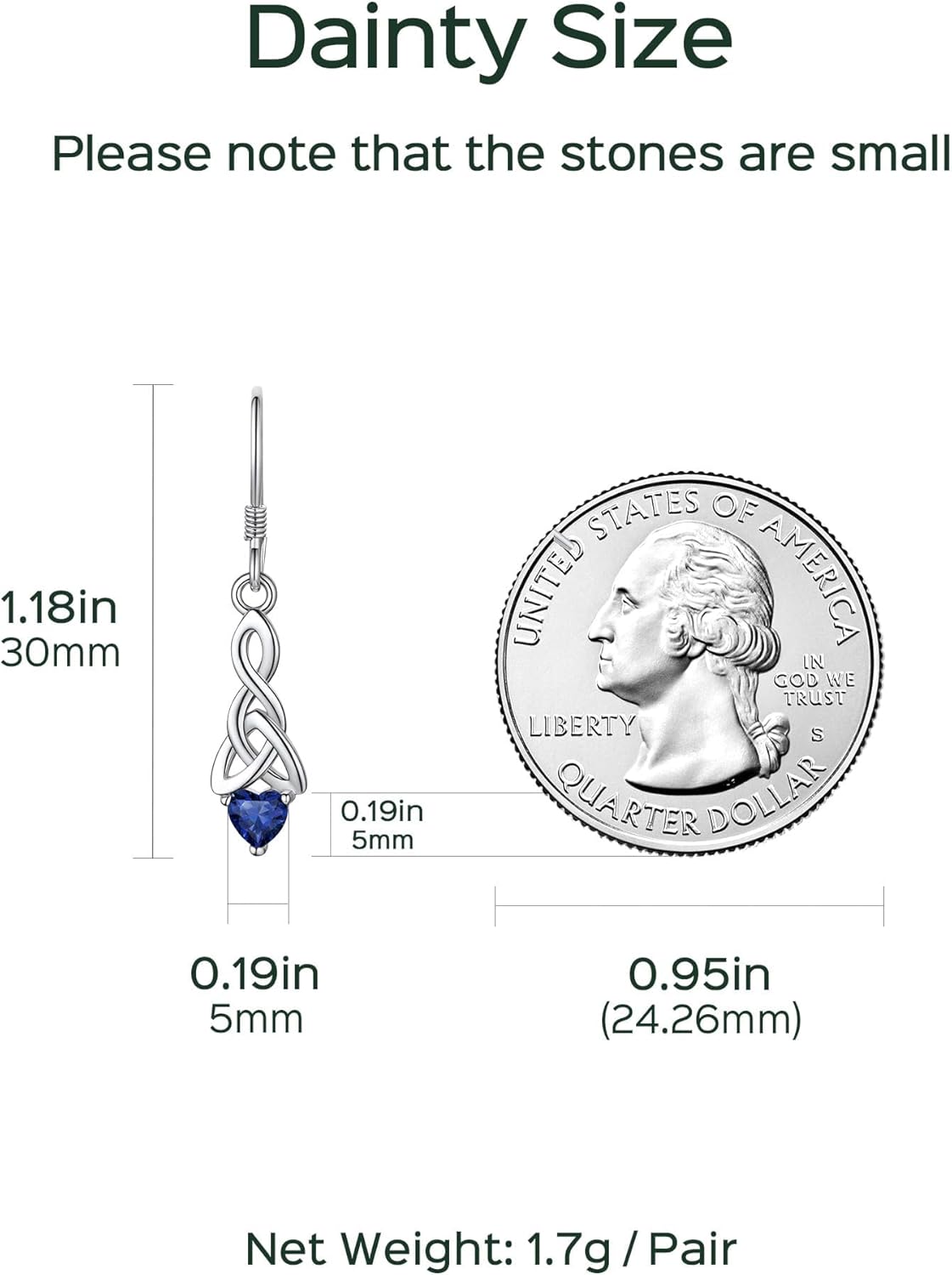 12 Months Sparkling Heart Birthstone & Celtic Knot Drop Dangle Hook Earrings, september birthstone, Sapphire Jewelry, Virgo Birthstone, Libra Birthstone, sterling silver jewelry, gift idea