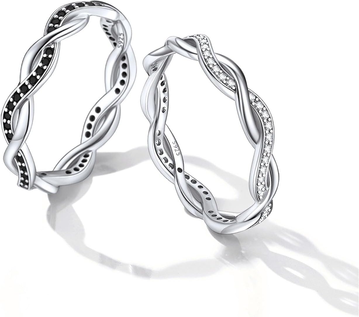 Twisted Rope Black Cubic Zirconia Diamond Wedding Band  in Different Colors