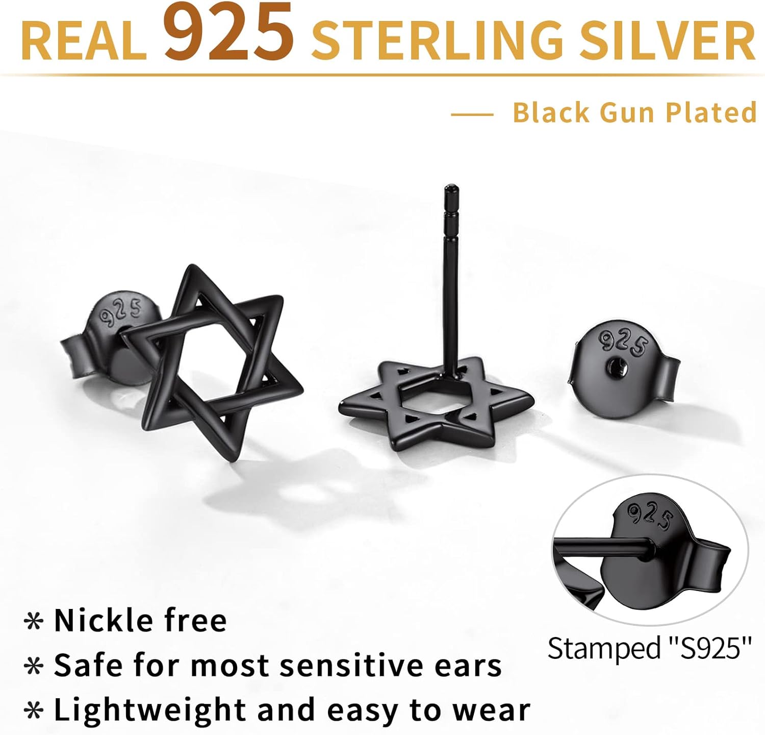 Sterling Silver Star of David Stud Earrings