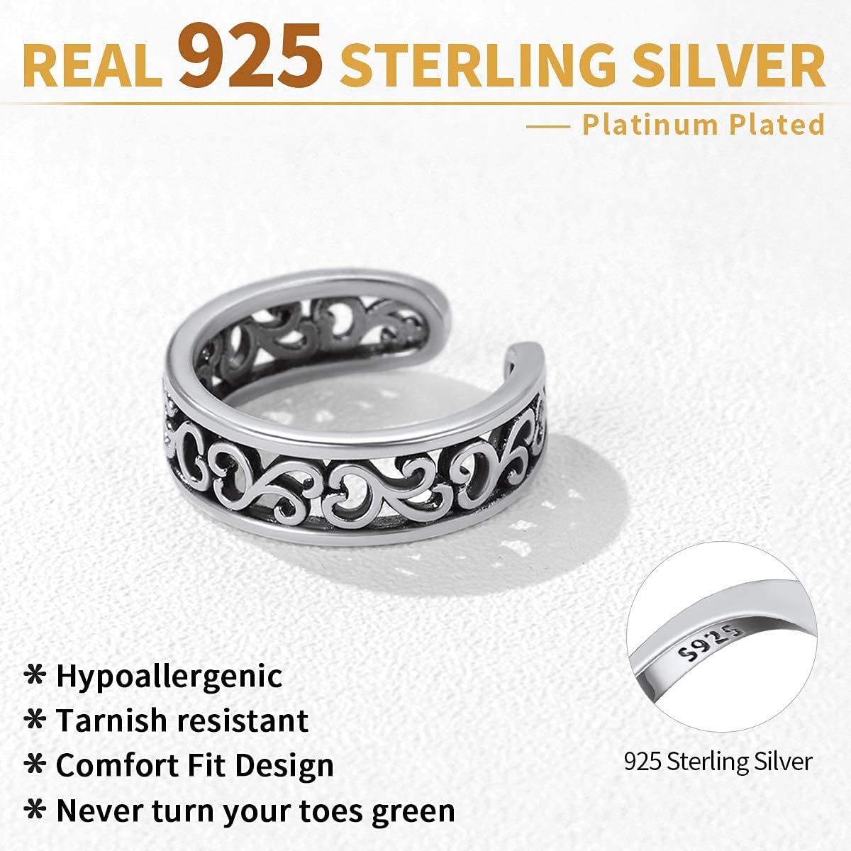 Sterling Silver Simple Hollow Celtic Knot Adjustable Toe Band Ring 