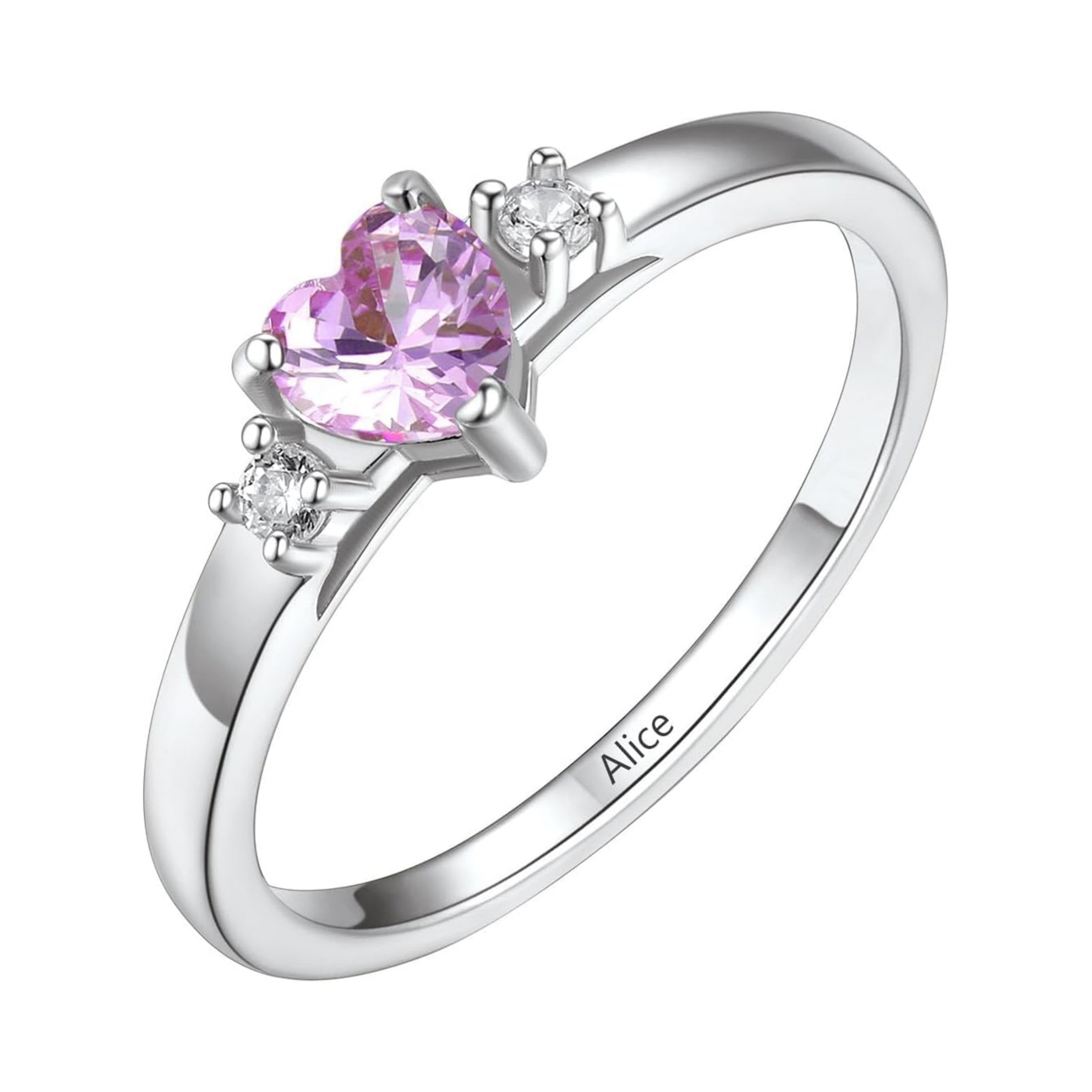 Personalized Heart 1-4 Birthstones Promise Ring