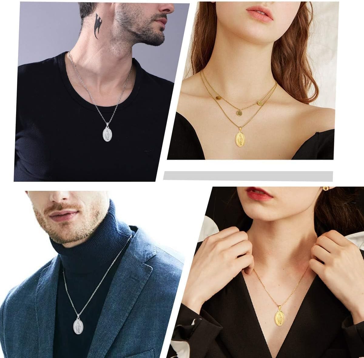Catholic Religious Christian Virgin Mary Oval Pendant Necklace for Men & Women