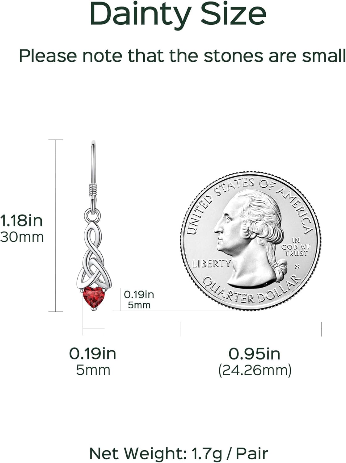 12 Months Sparkling Heart Birthstone & Celtic Knot Drop Dangle Hook Earrings, jan birthstone, Garnet earrings, Capricorn Birthstone, Aquarius Birthstone, sterling silver jewelry, gift idea