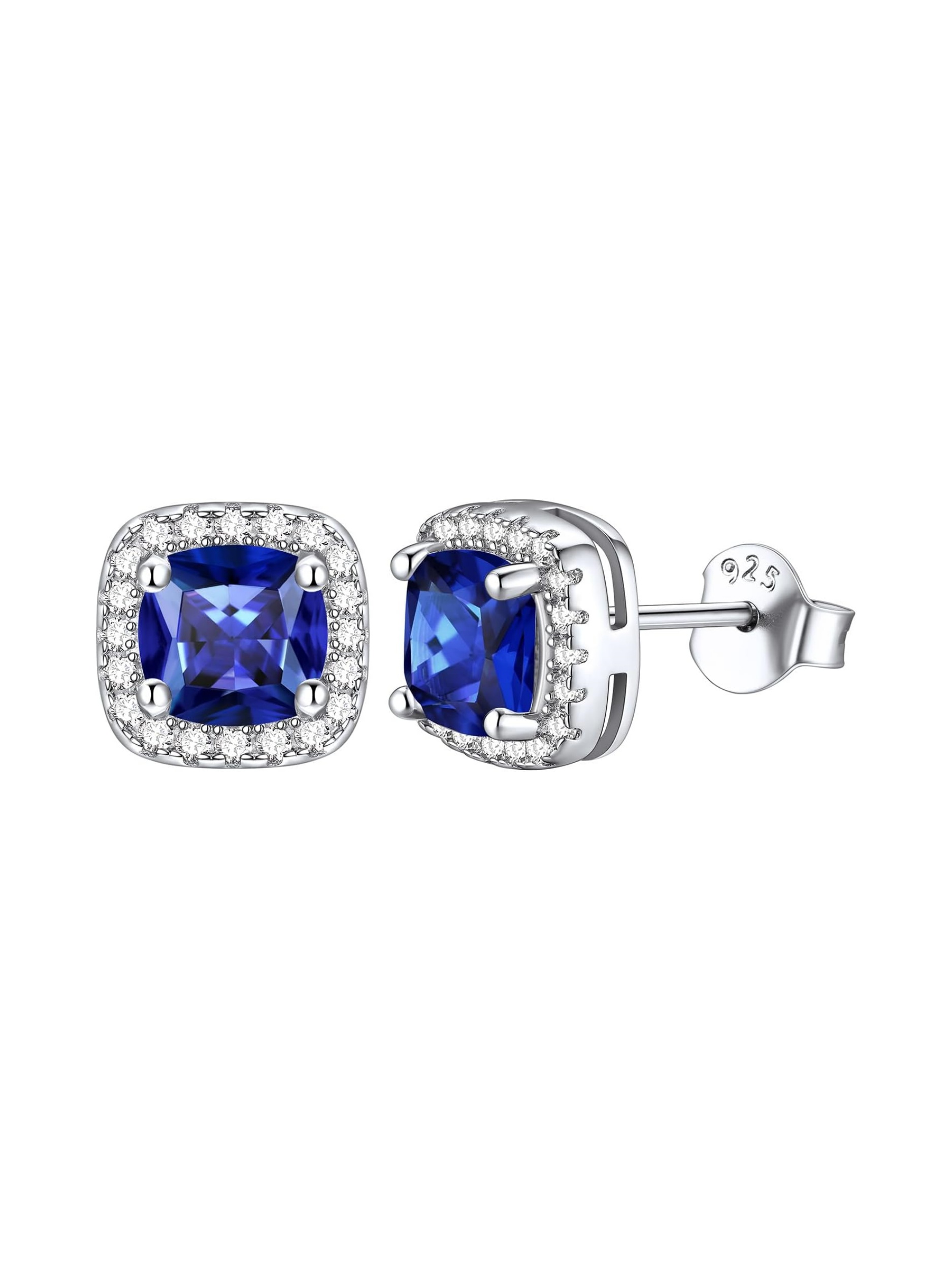 Square Sparkle Halo Birthstone Gemstone & Cubic Zirconia Stud Earrings 