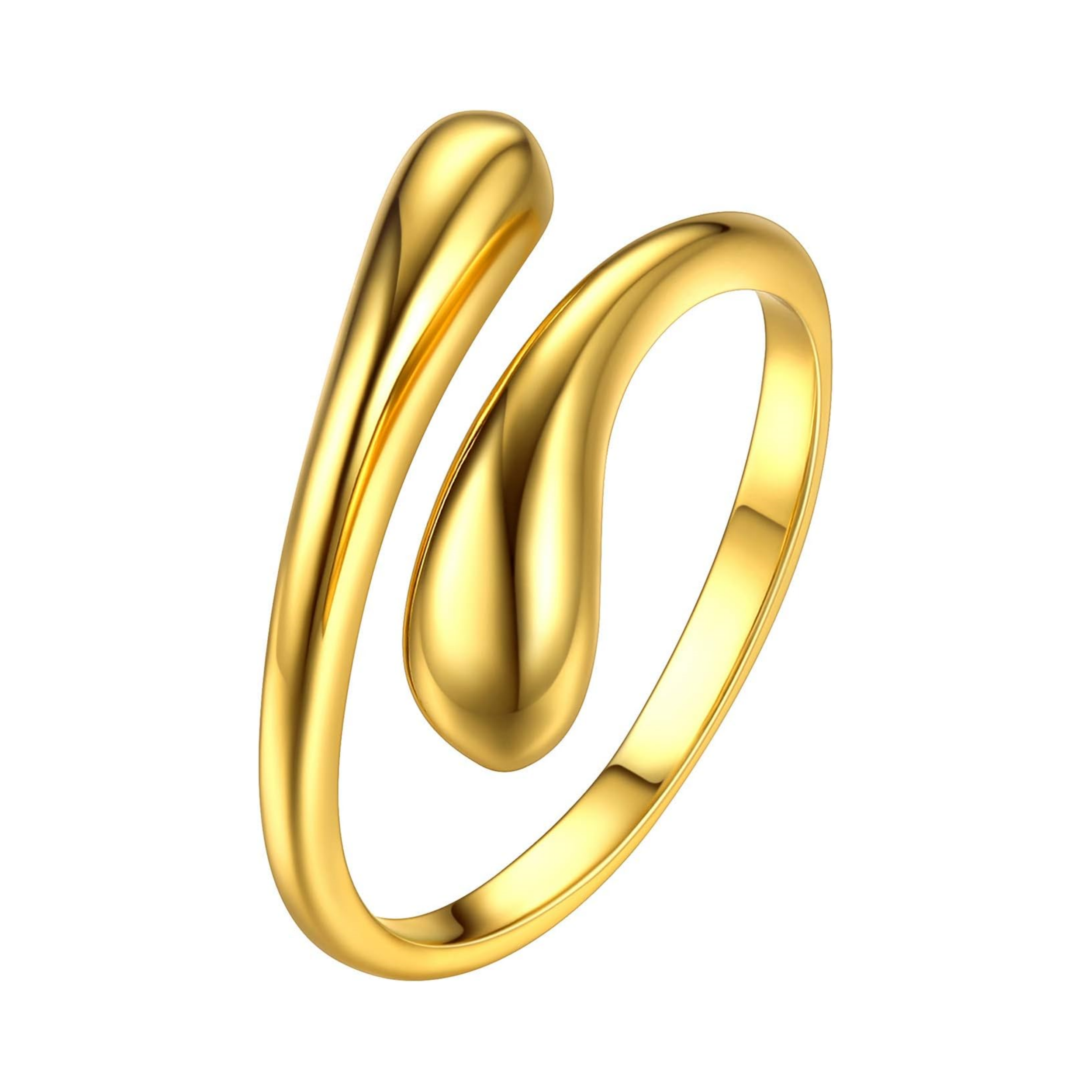 High Polish Minimalist Teardrop Open Adjustable Ring