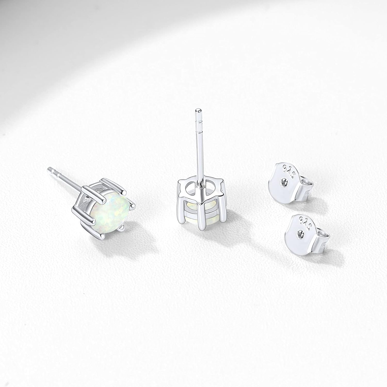 Round Cut Created Opal Gemstone Stud Earrings