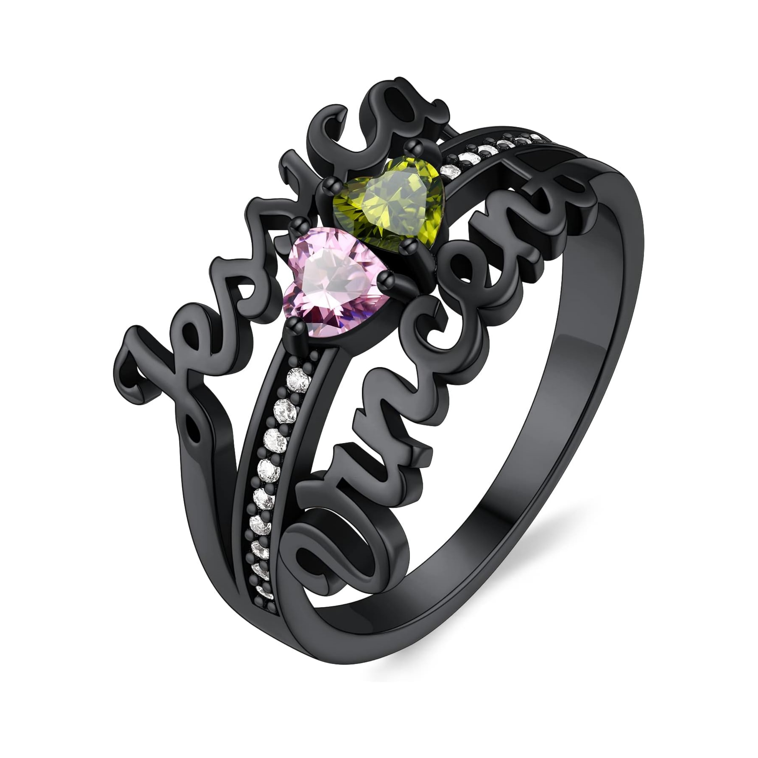 Custom Heart Birthstone 3D Name Ring