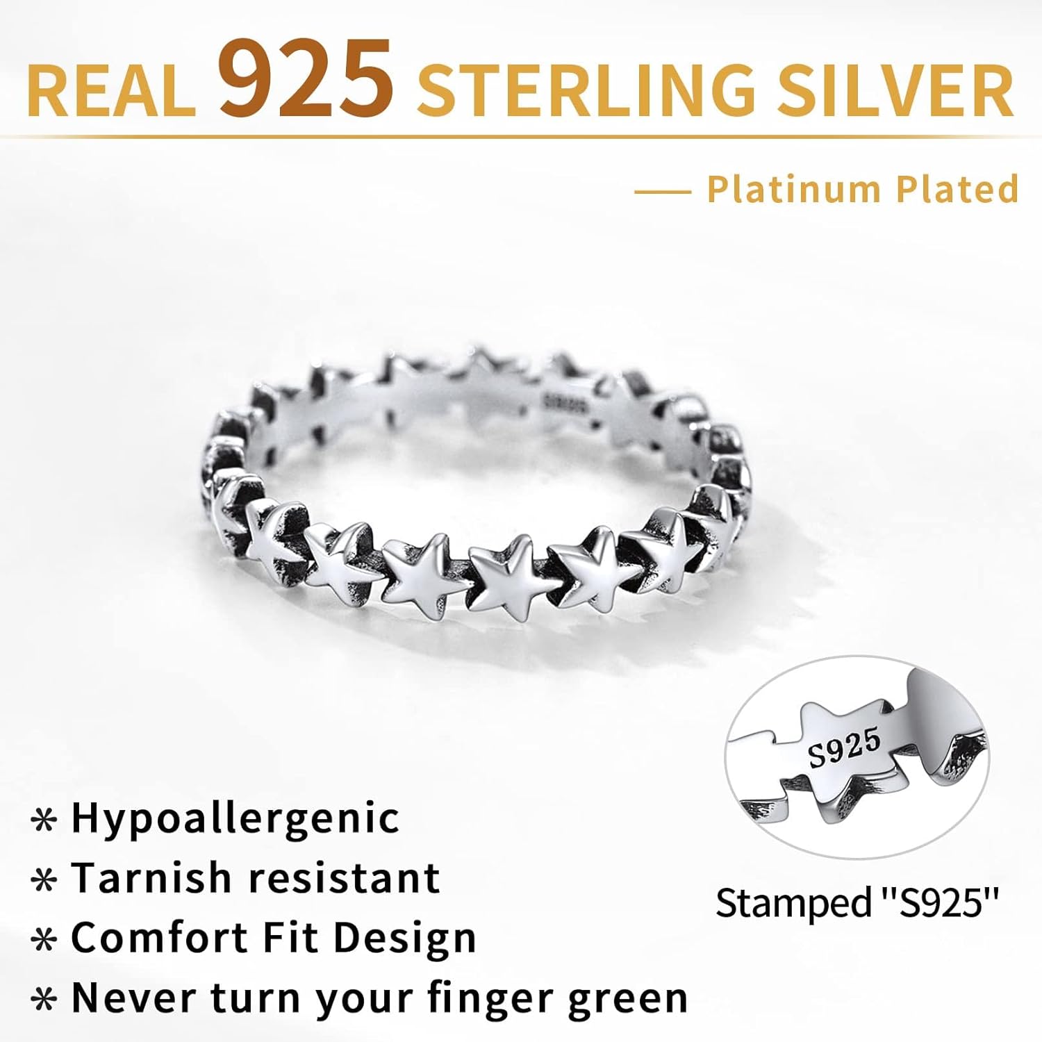 ChicSilver Sterling Silver  Retro Star Stackable Eternity Promise Rings