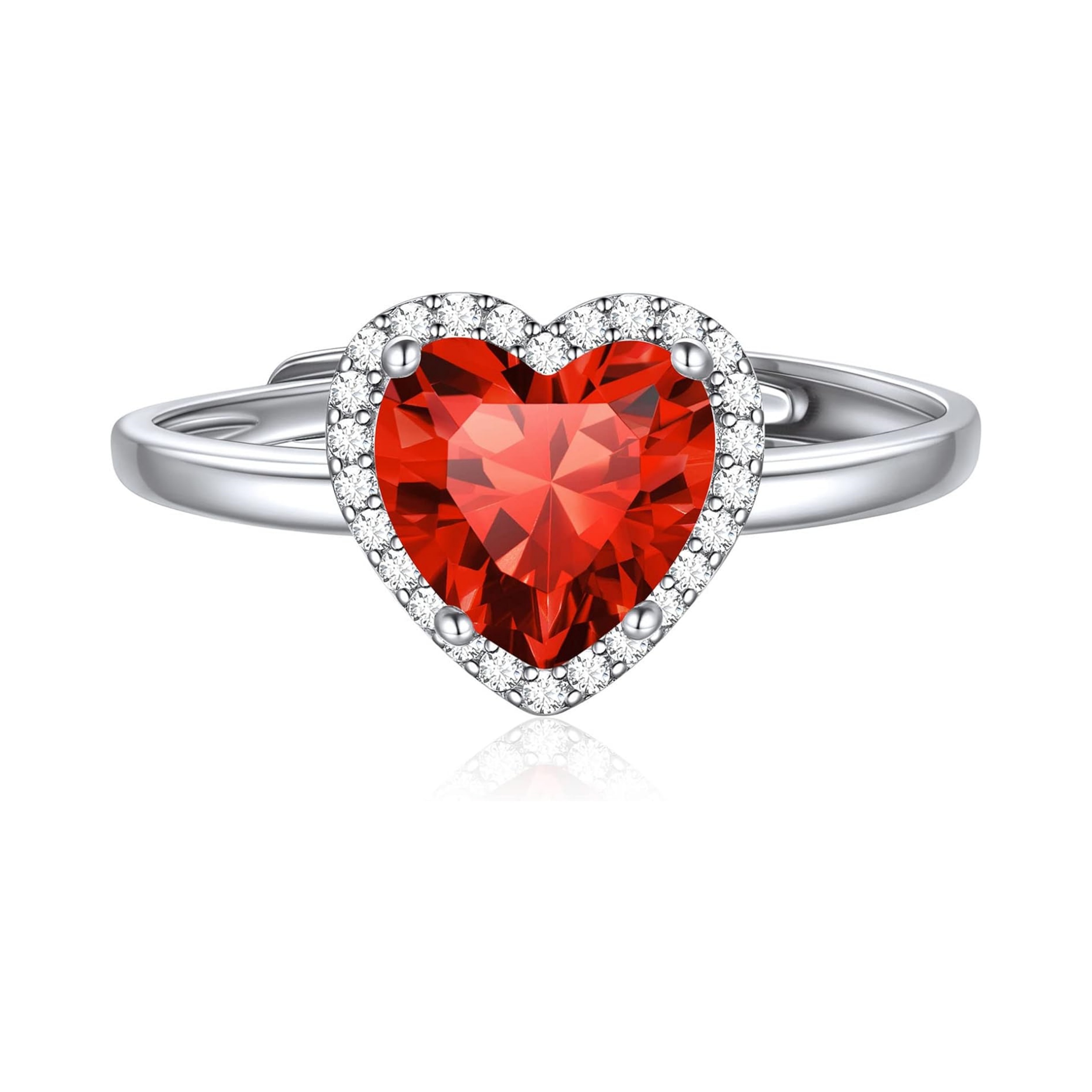 Heart Emerald Cut July Birthstone Promise Ring
