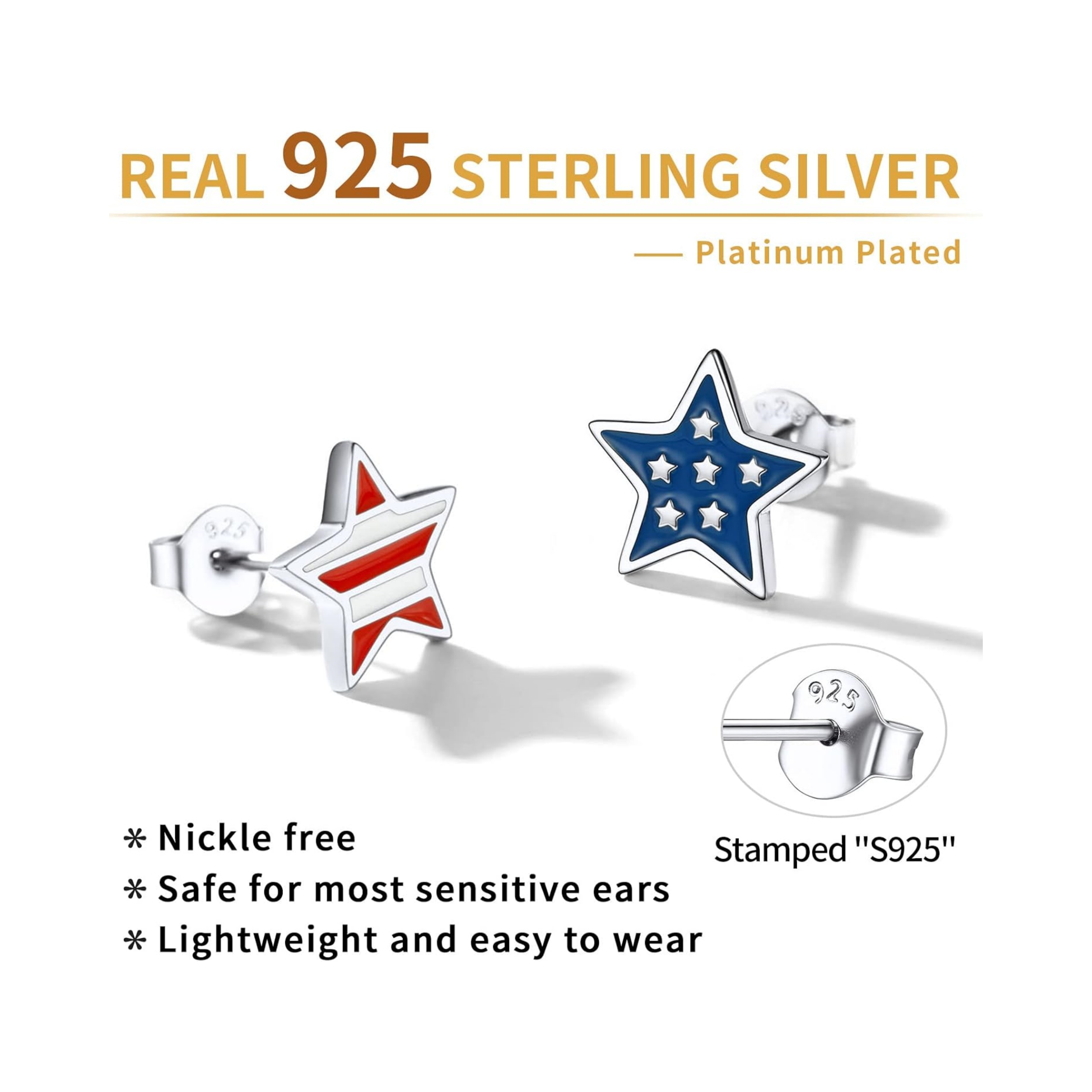 Sterling Silver Independence Day Star Stud Earrings