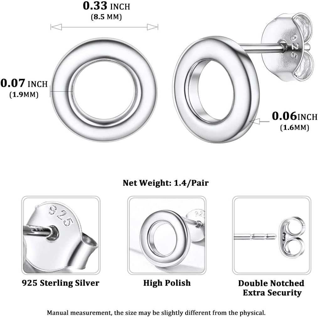Dainty Simple Circle Stud Earrings Details: Dimensions, Hypoallergenic, Push Back Finding.