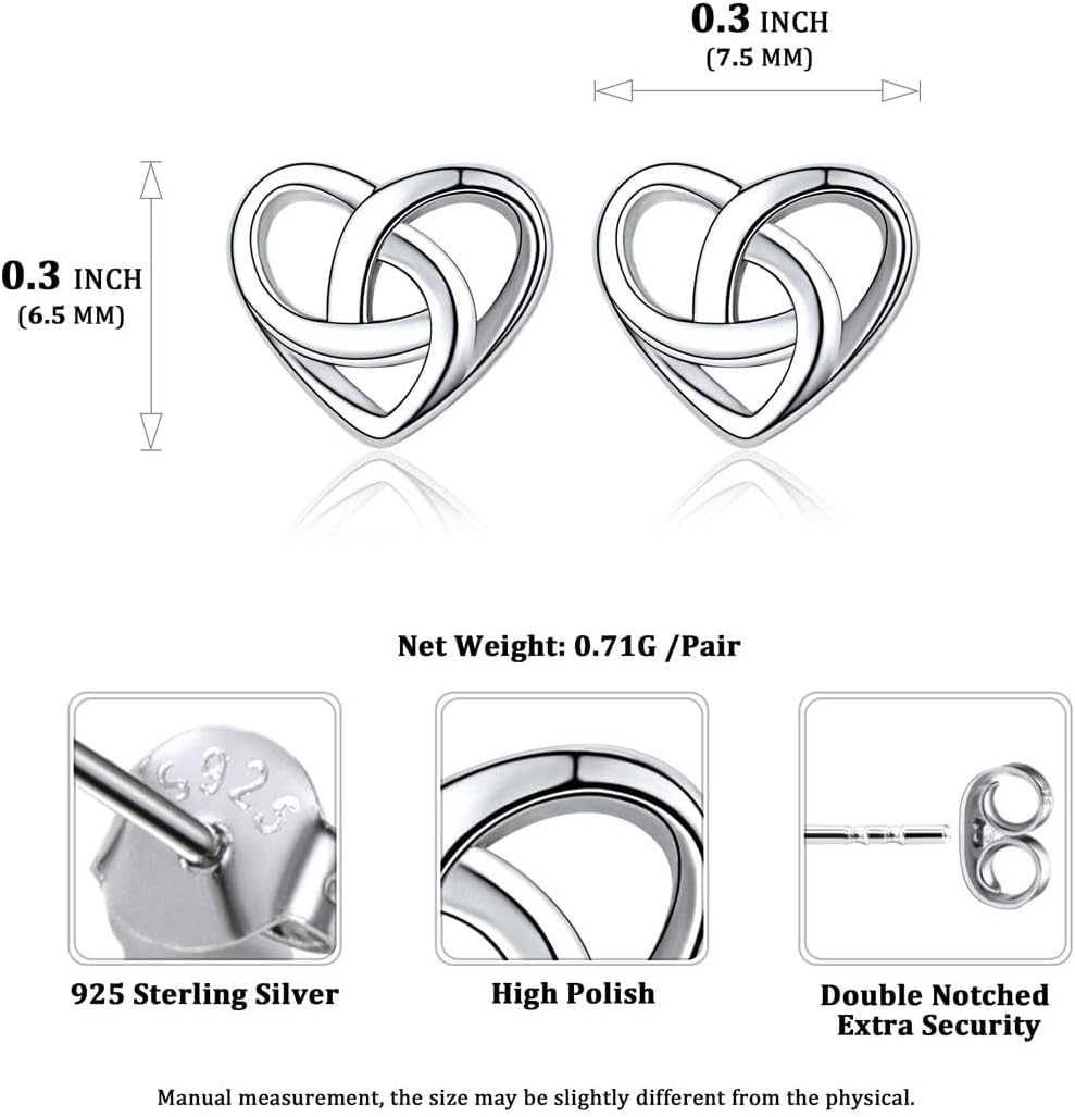 Heart Love Knot Irish Celtic Jewelry Stud Earrings, sterling silver jewlery, Sterling silver earrings, gift idea