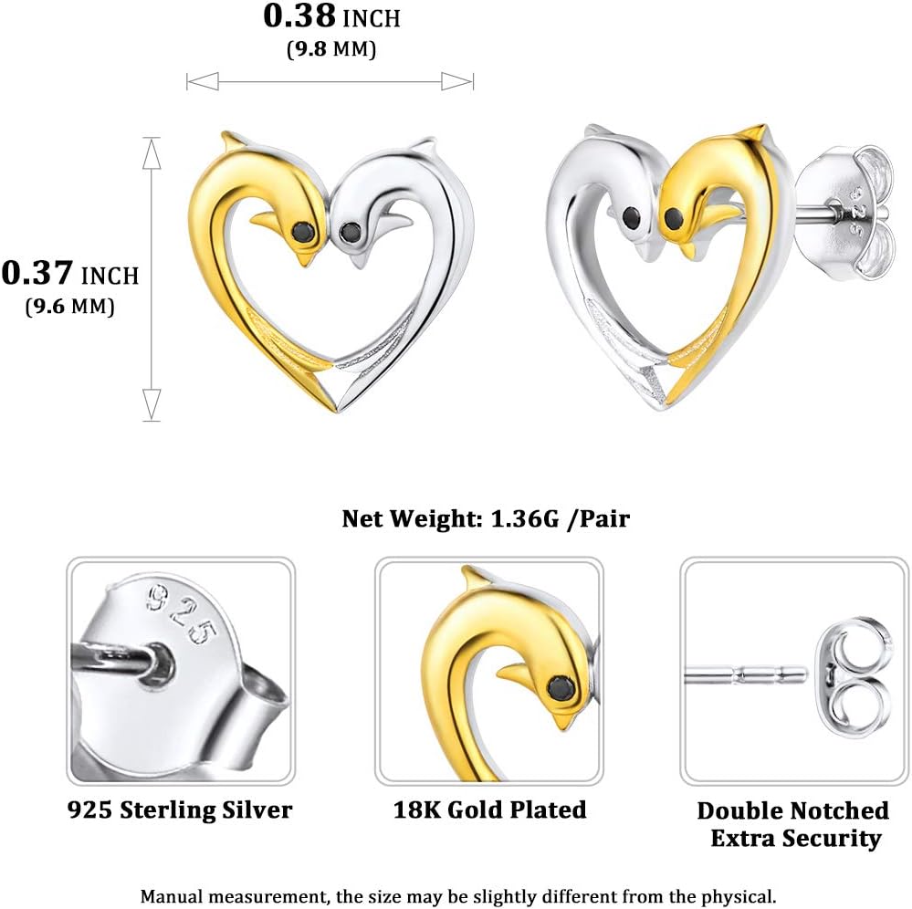 Cute Dolphin Stud Earring Details: Dimensions, Hypoallergenic, Push Back Finding