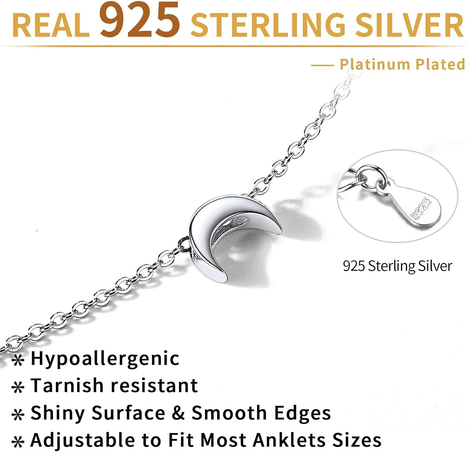 Sterling Silver Dainty Small Moon Ankle