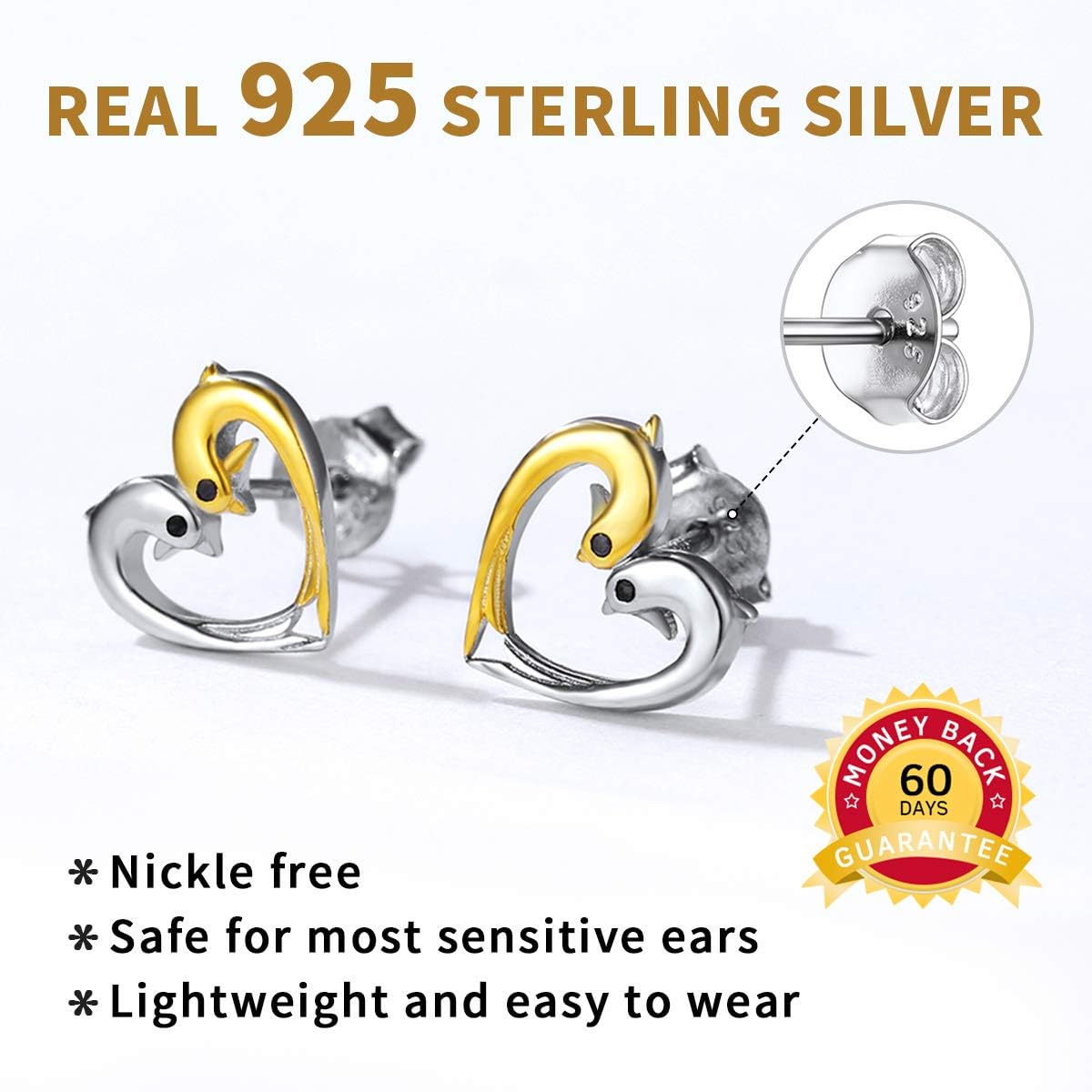 Sterling Silver Cute Dolphin Stud Earring