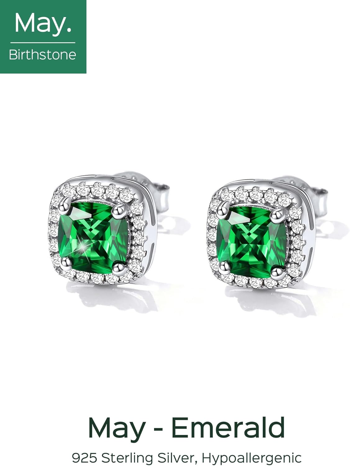 Square Sparkle Halo Birthstone Gemstone & Cubic Zirconia Stud Earrings 