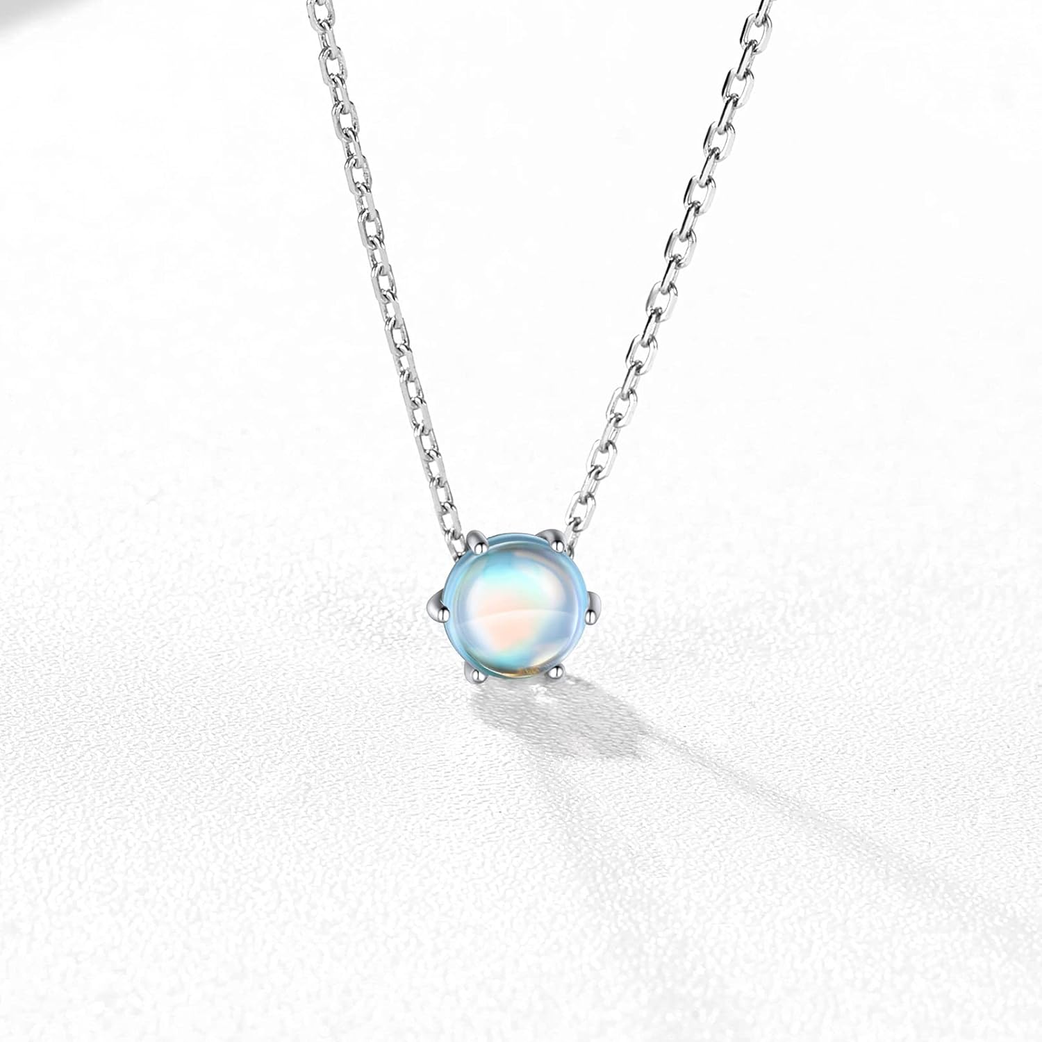 Round Cut Gemstone Solitaire June Moonstone Pendant Necklace