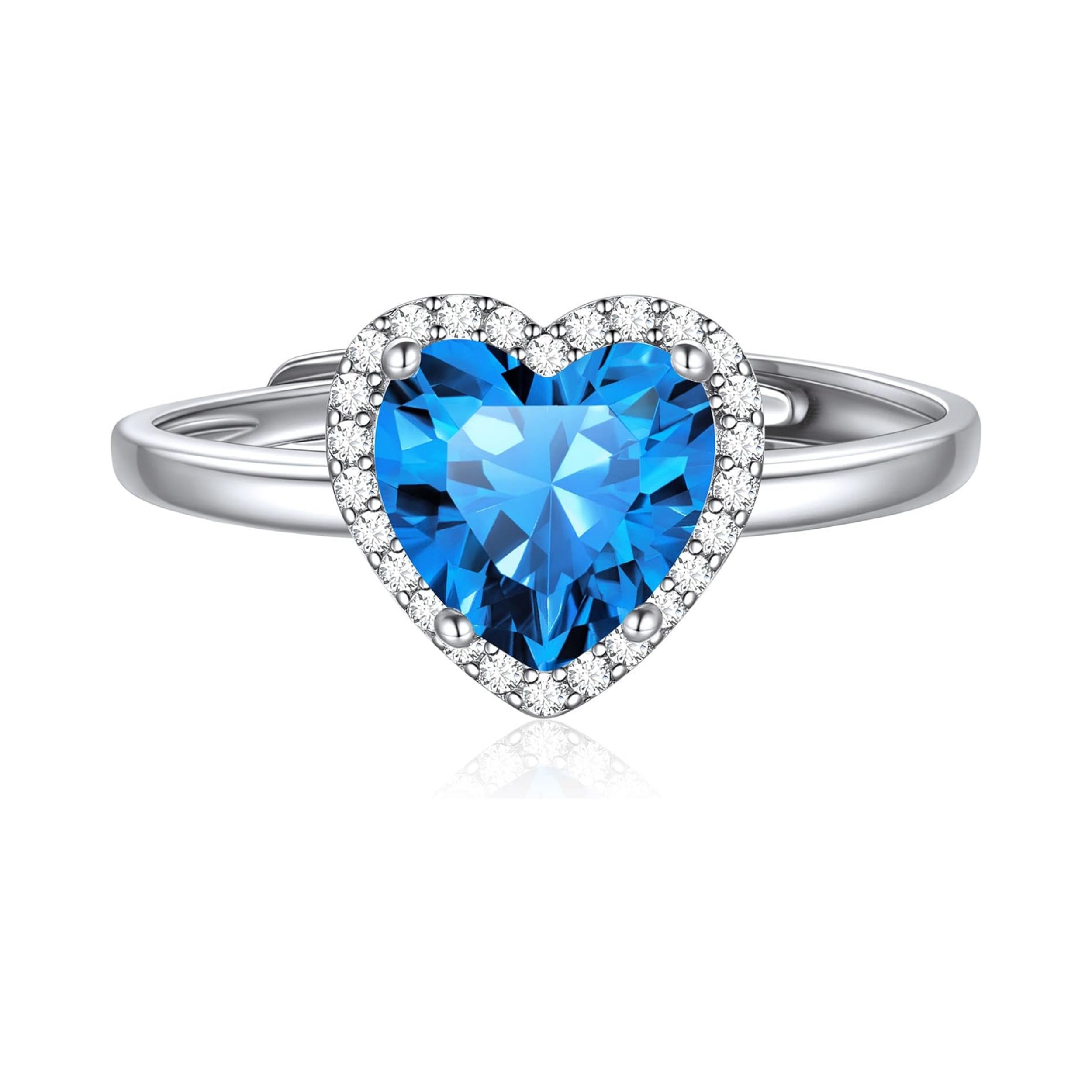 Heart Emerald Cut December Birthstone Promise Ring