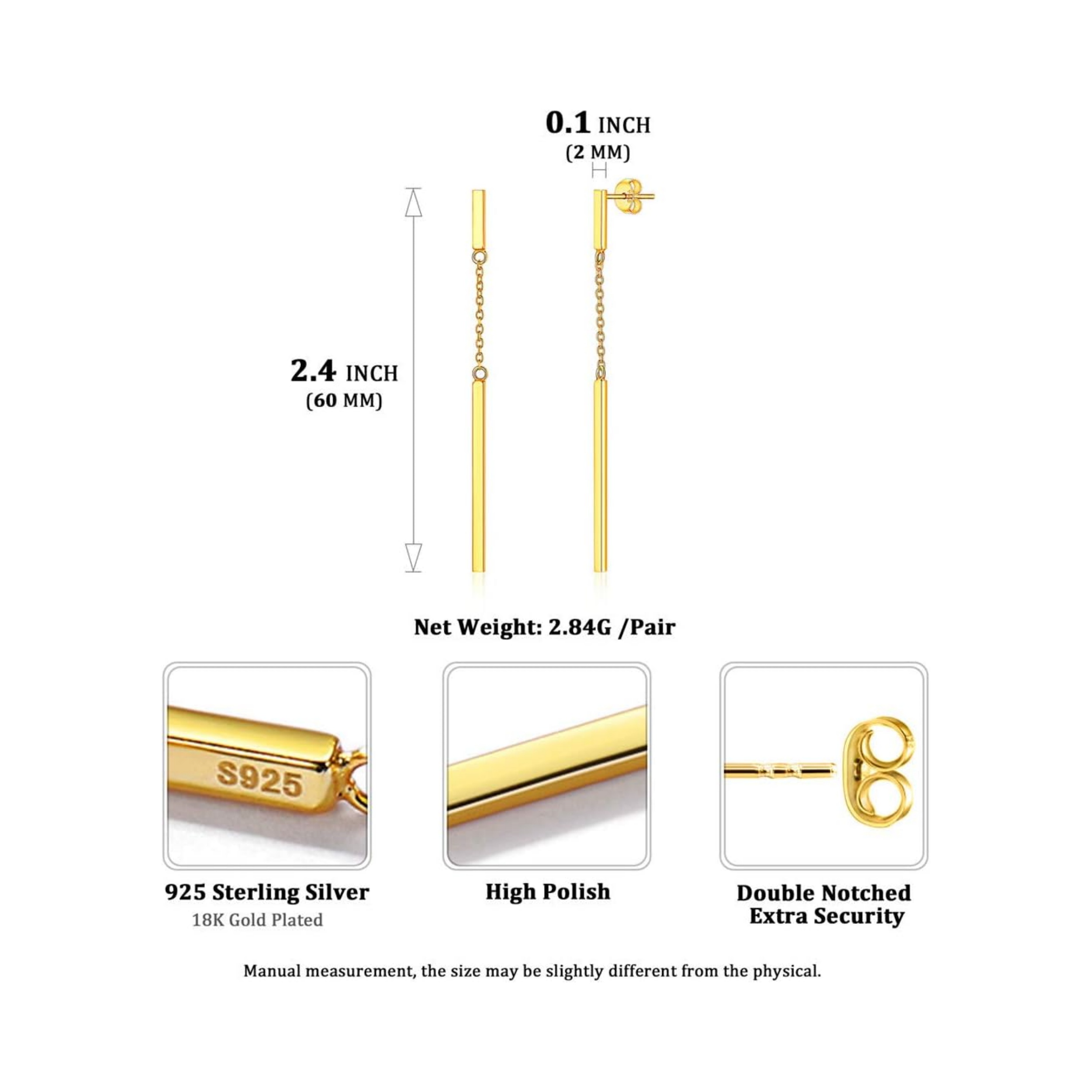  Minimalist Vertical Bar Geometric Dangle Drop Earrings Details: Dimensions, Hypoallergenic, French Wire.