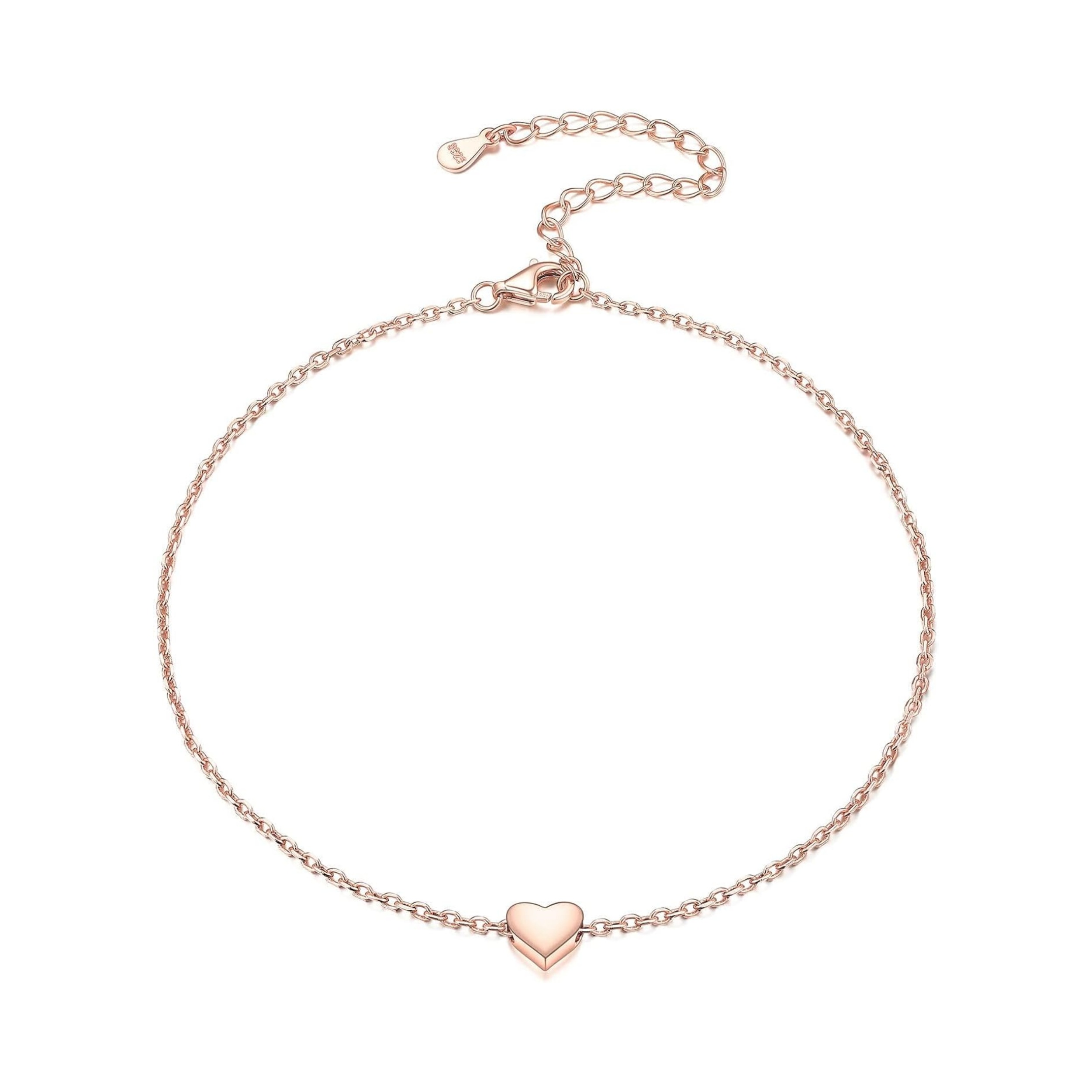 Rose Gold Dainty Heart Anklet for Women, sterling silver jewlery, heart jewelry, sterling silver anklet, gift idea