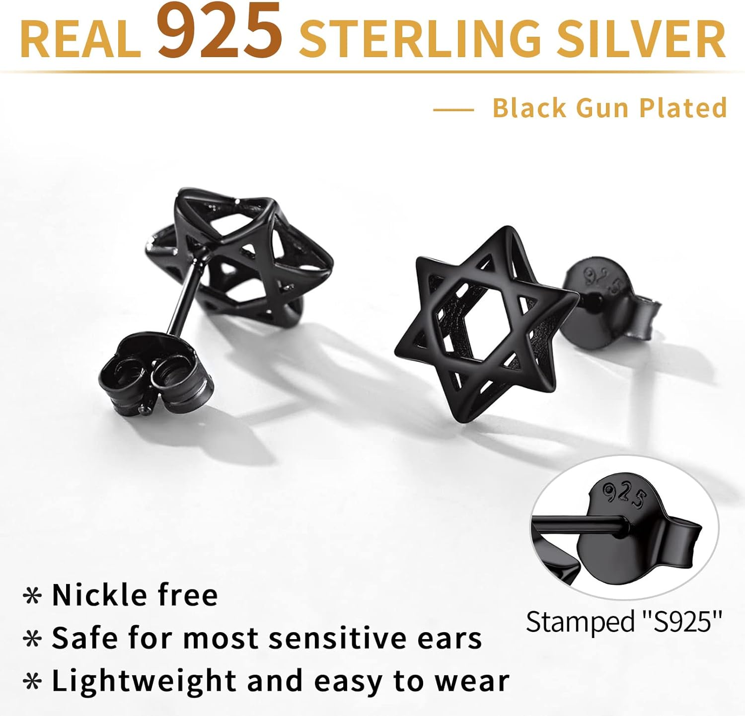 Sterling Silver Hollow Star of David Stud Earrings