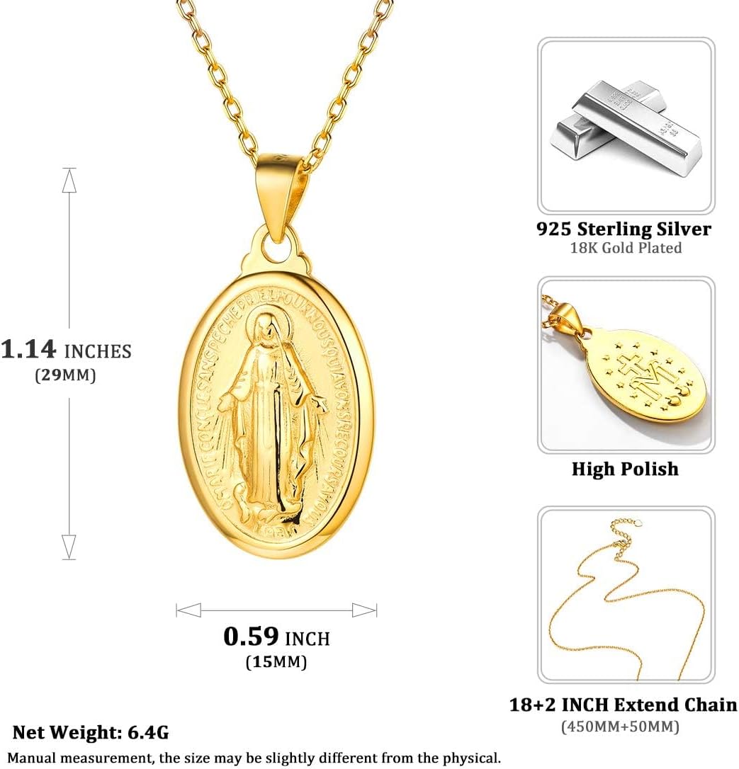 Catholic Religious Christian Virgin Mary Oval Pendant Necklace Details: Dimensions, Hypoallergenic, Lobster-Claw-Clasps